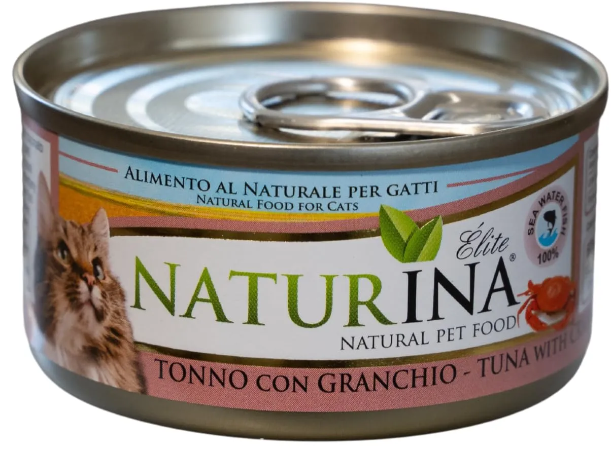 Naturina Elite Umido per Gatti Tonno con Granchio, 24 Lattine da 70g - immagine 1