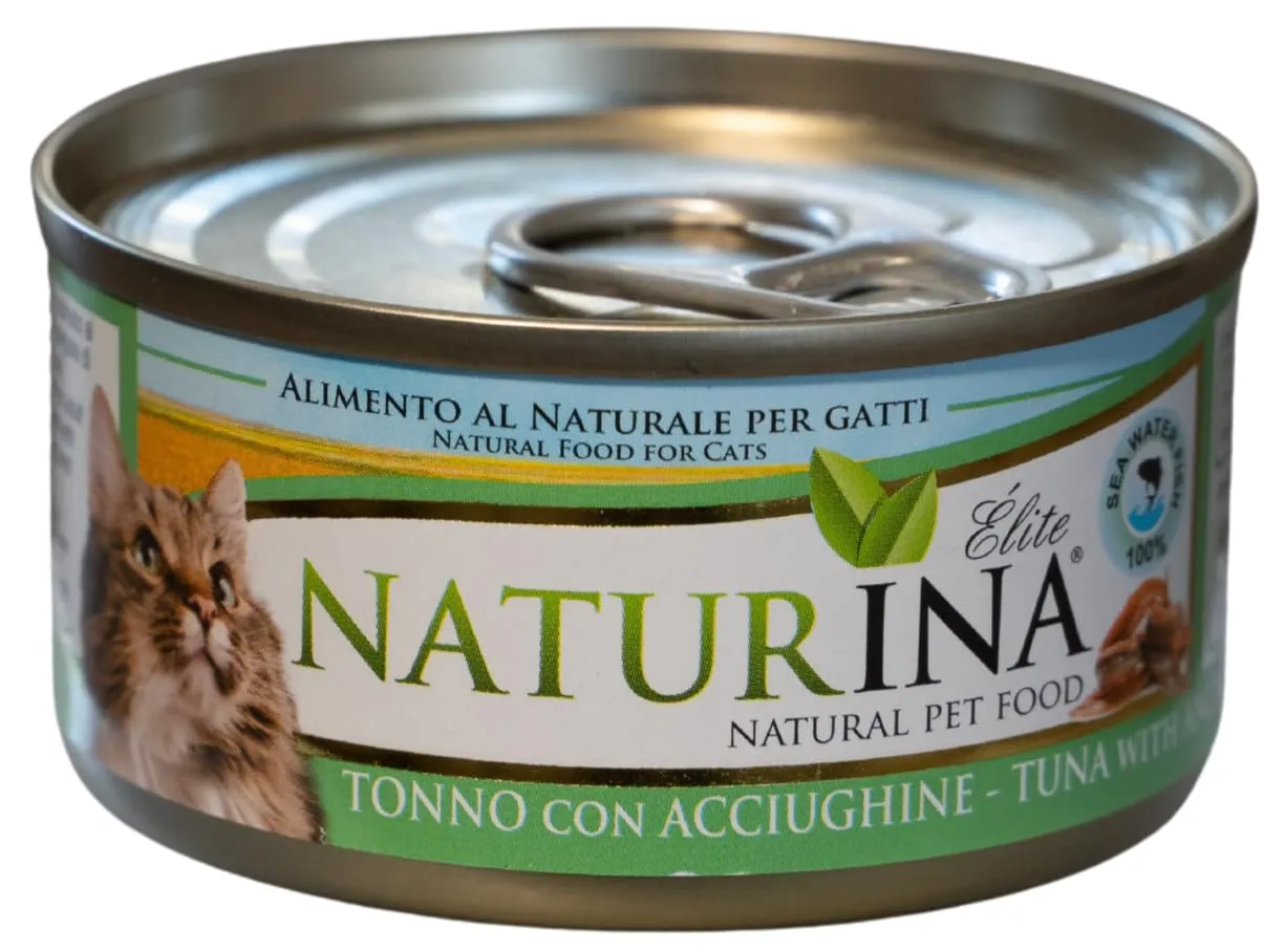 Naturina Elite Umido per Gatti Tonno con Acciughine, 24 Lattine da 70g - immagine 1