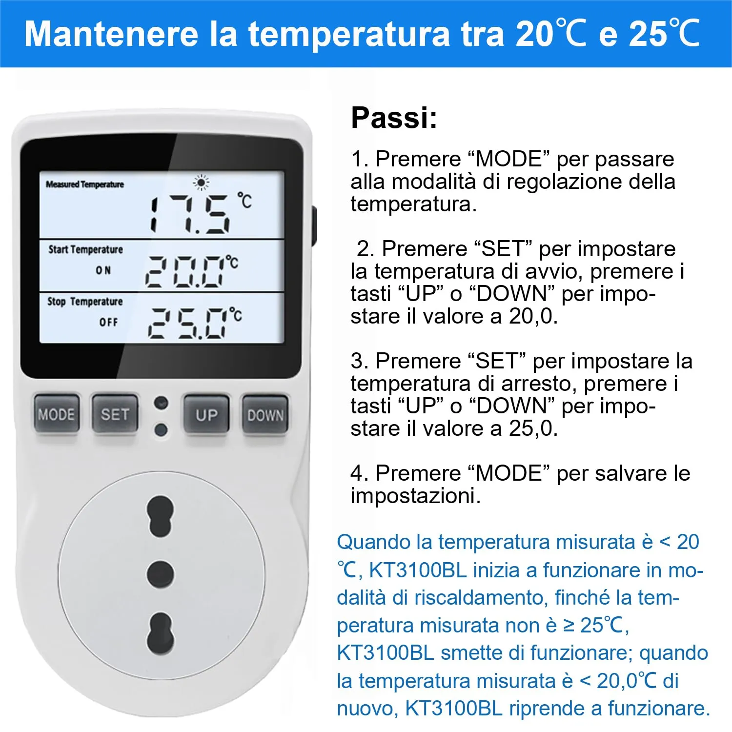 KETOTEK KT3100BL Presa Termostato Digitale 220V con Sonda da 3 Metri - immagine 5