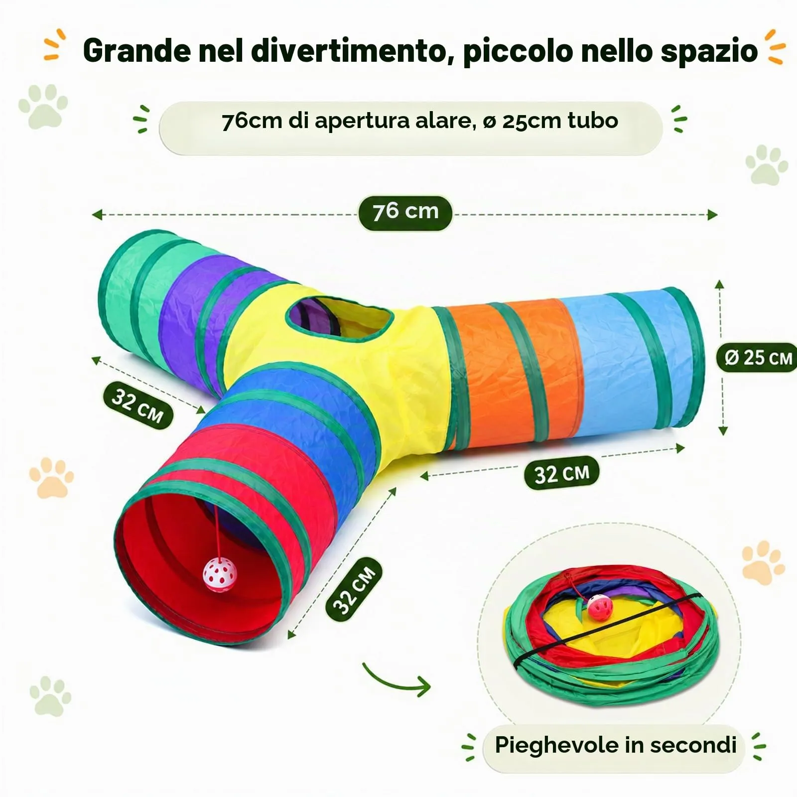 APKOL Tunnel per Gatti Pieghevole Forma Y (76x25cm) - immagine 2