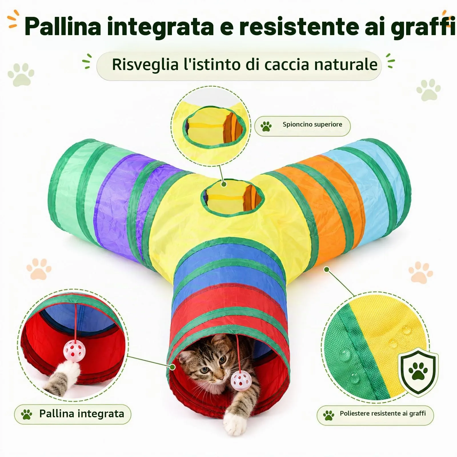 APKOL Tunnel per Gatti Pieghevole Forma Y (76x25cm) - immagine 3