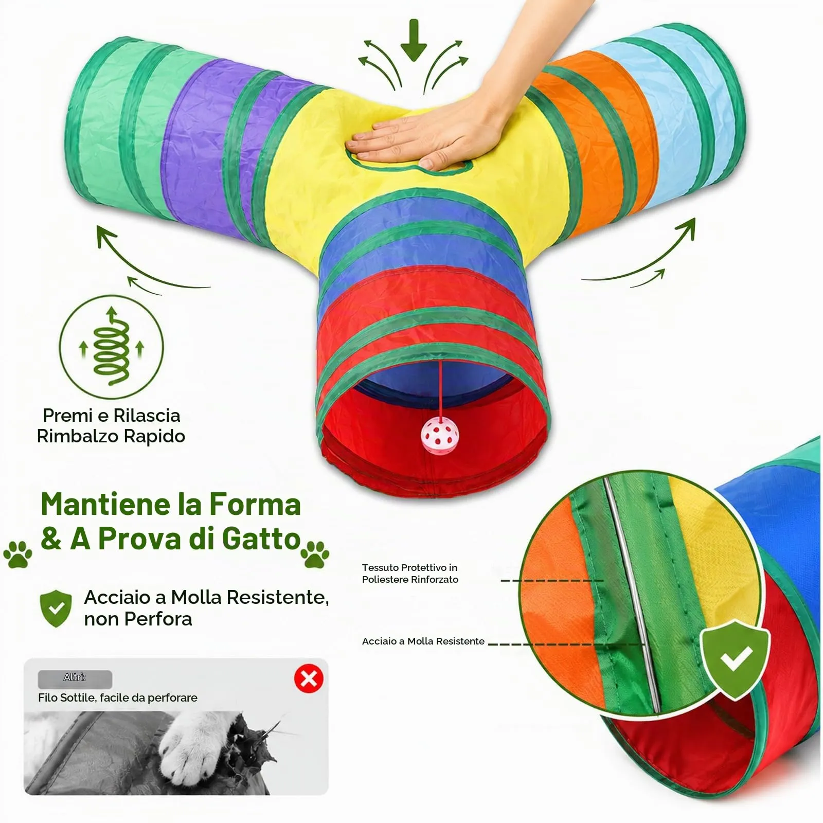 APKOL Tunnel per Gatti Pieghevole Forma Y (76x25cm) - immagine 4