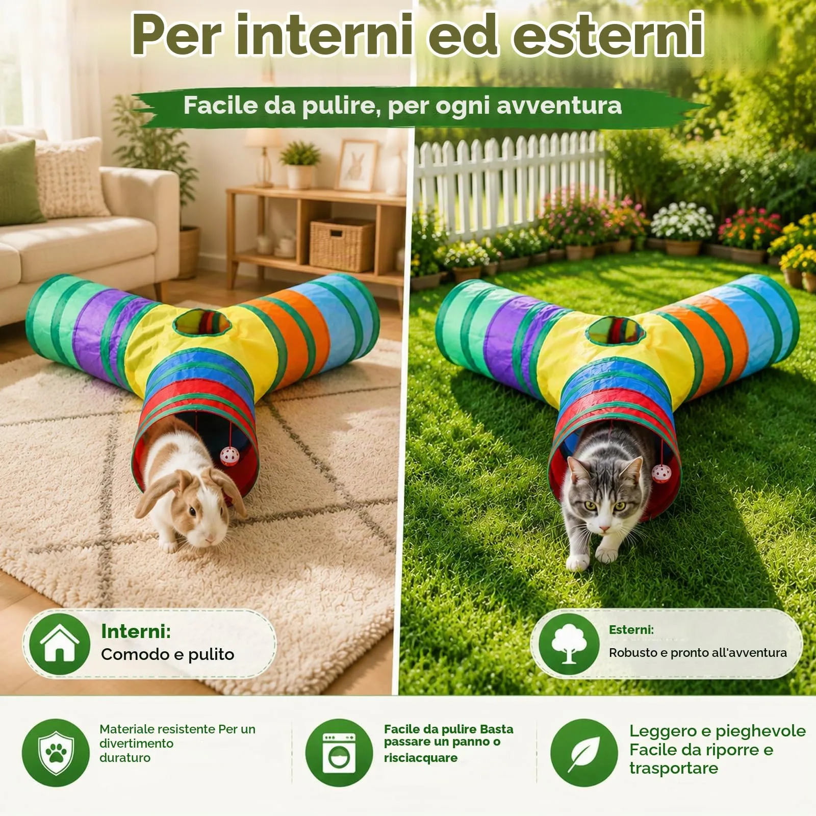 APKOL Tunnel per Gatti Pieghevole Forma Y (76x25cm) - immagine 5