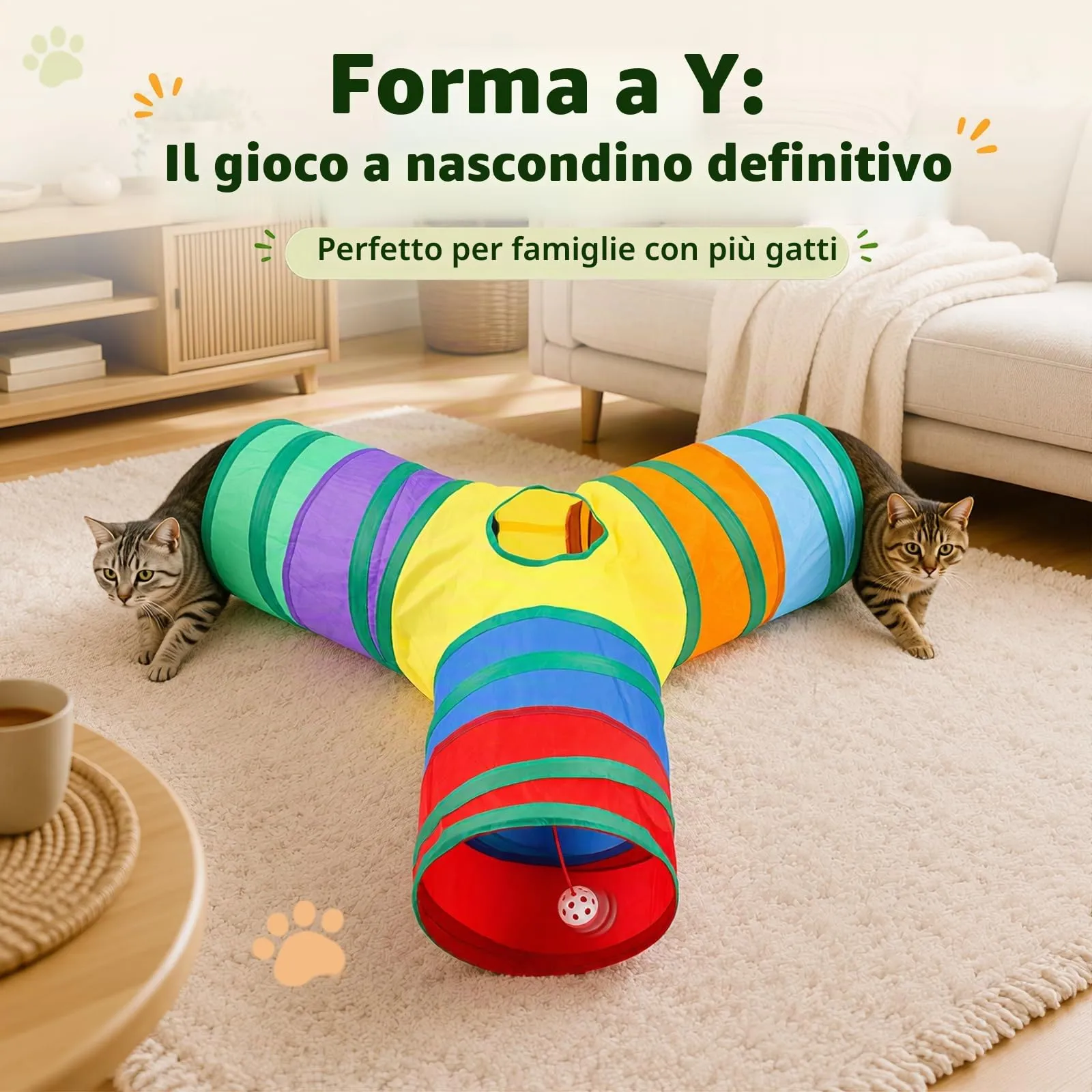APKOL Tunnel per Gatti Pieghevole Forma Y (76x25cm) - immagine 6