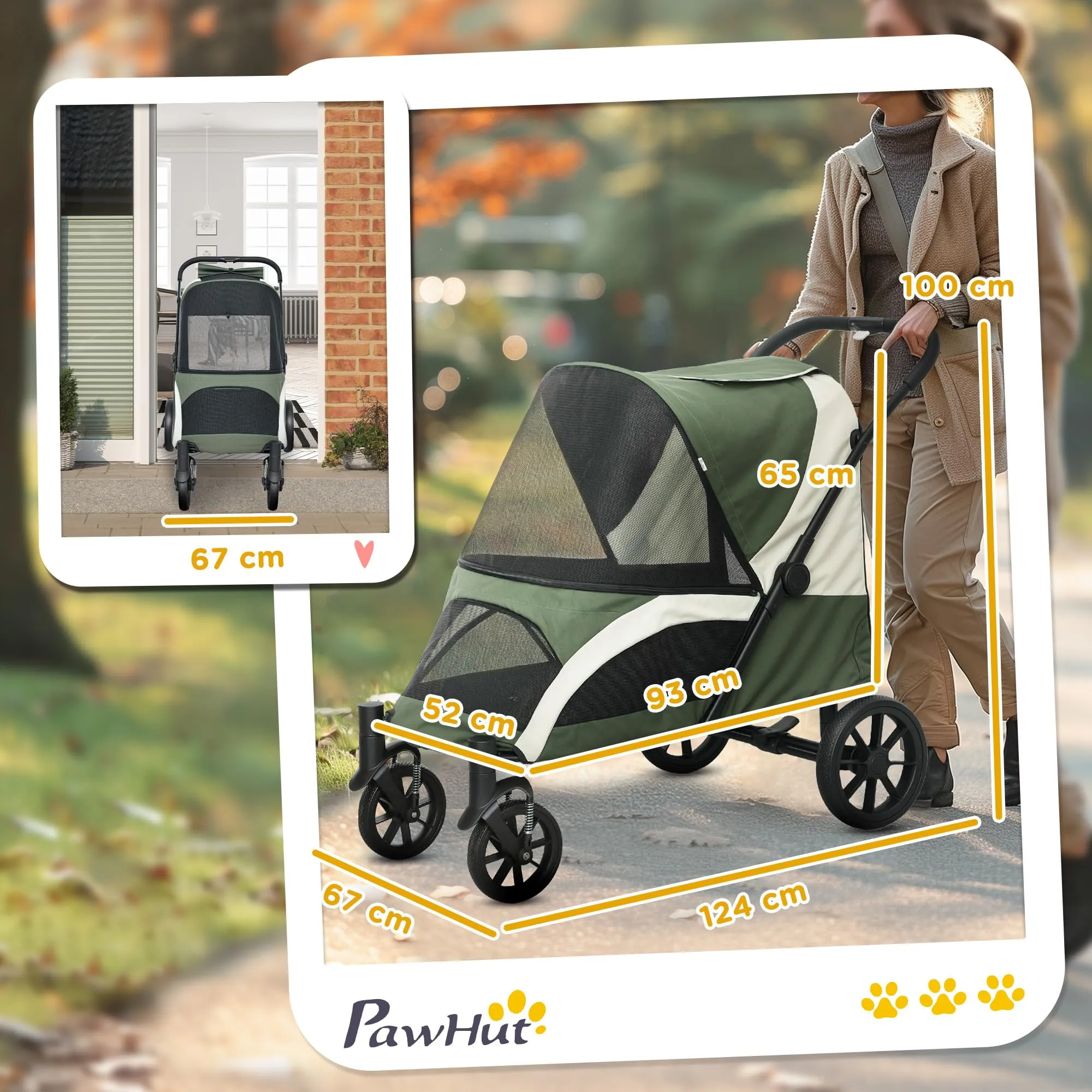 PawHut Passeggino per Cani Taglia Media Pieghevole con Cuscino, Verde Scuro - immagine 3