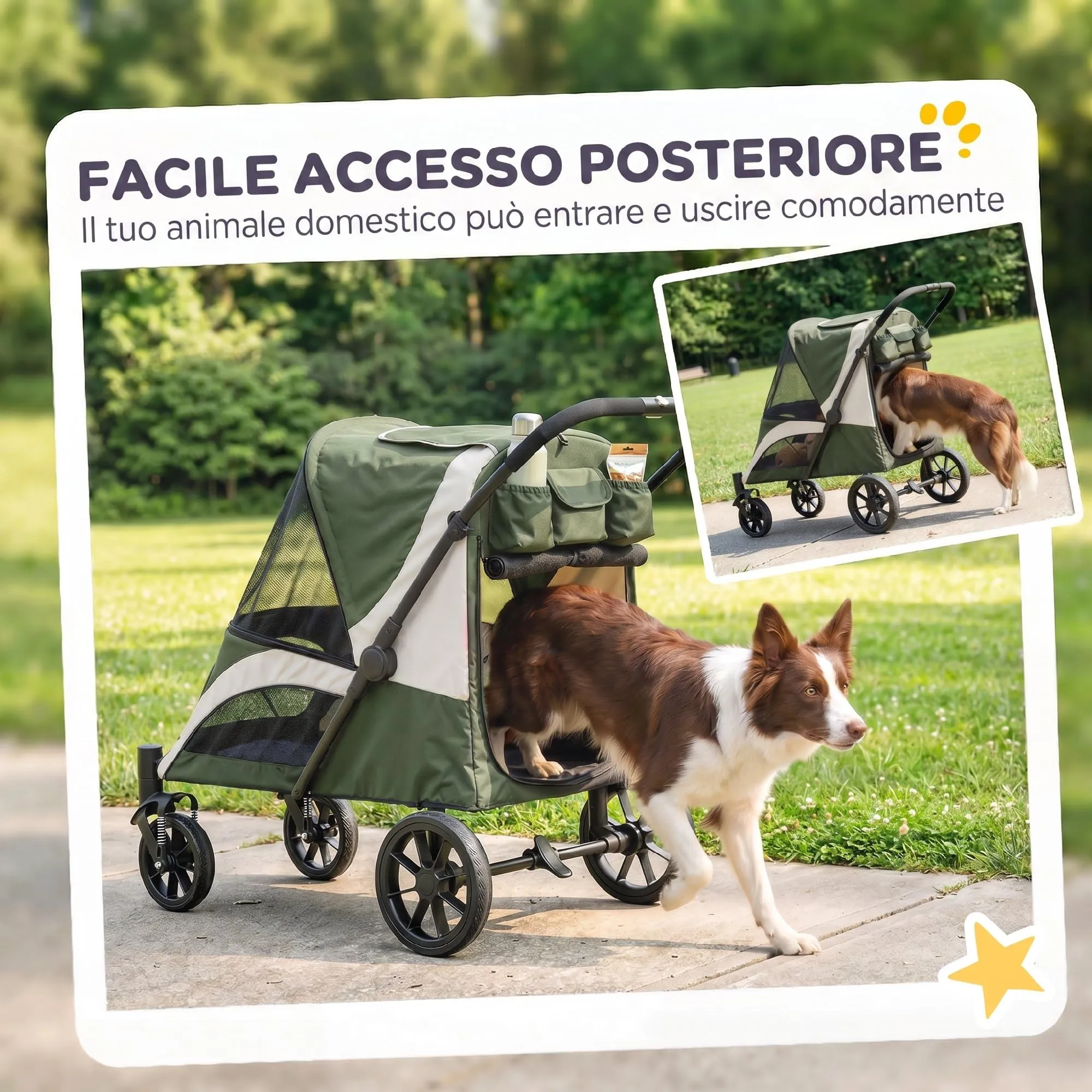 PawHut Passeggino per Cani Taglia Media Pieghevole con Cuscino, Verde Scuro - immagine 6