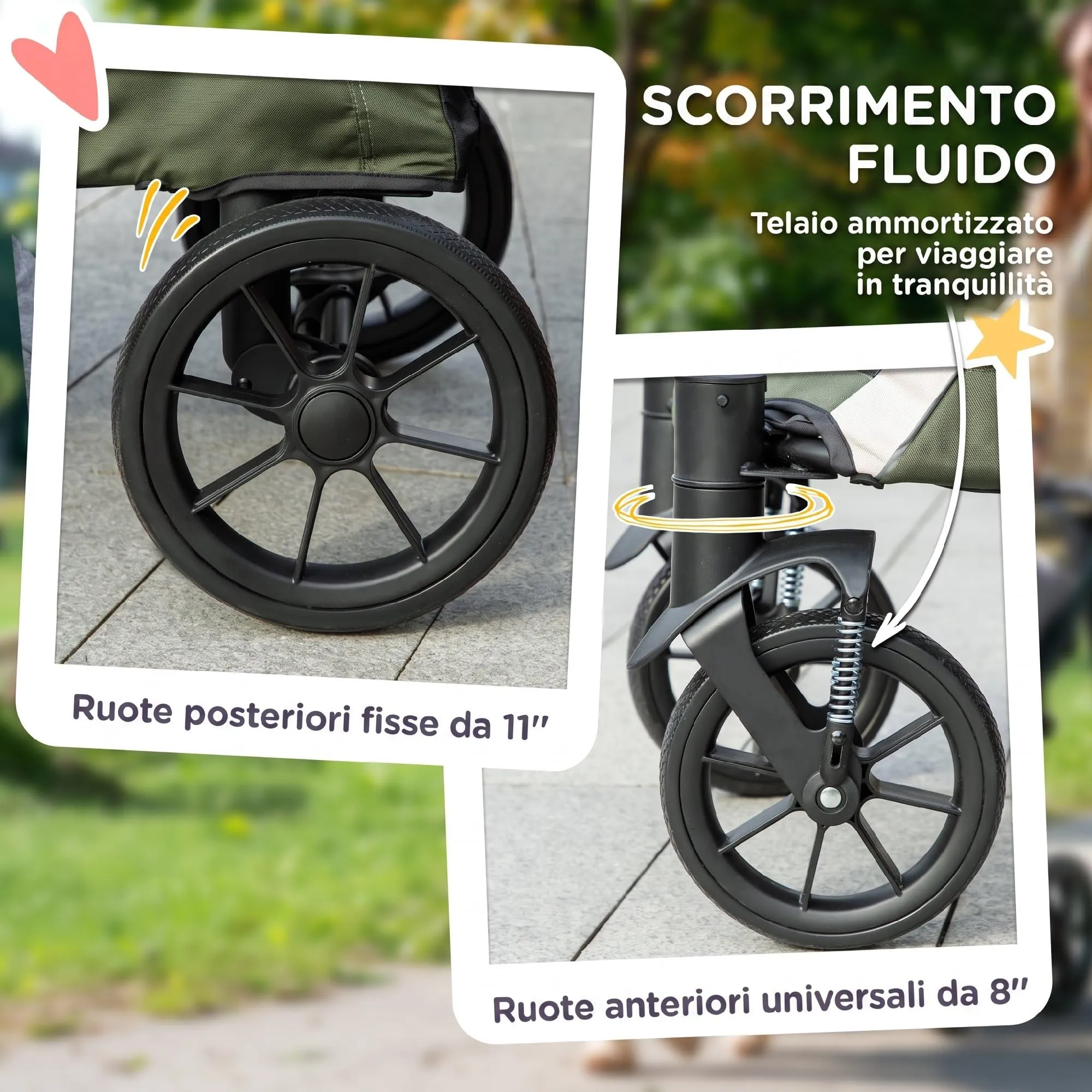 PawHut Passeggino per Cani Taglia Media Pieghevole con Cuscino, Verde Scuro - immagine 7