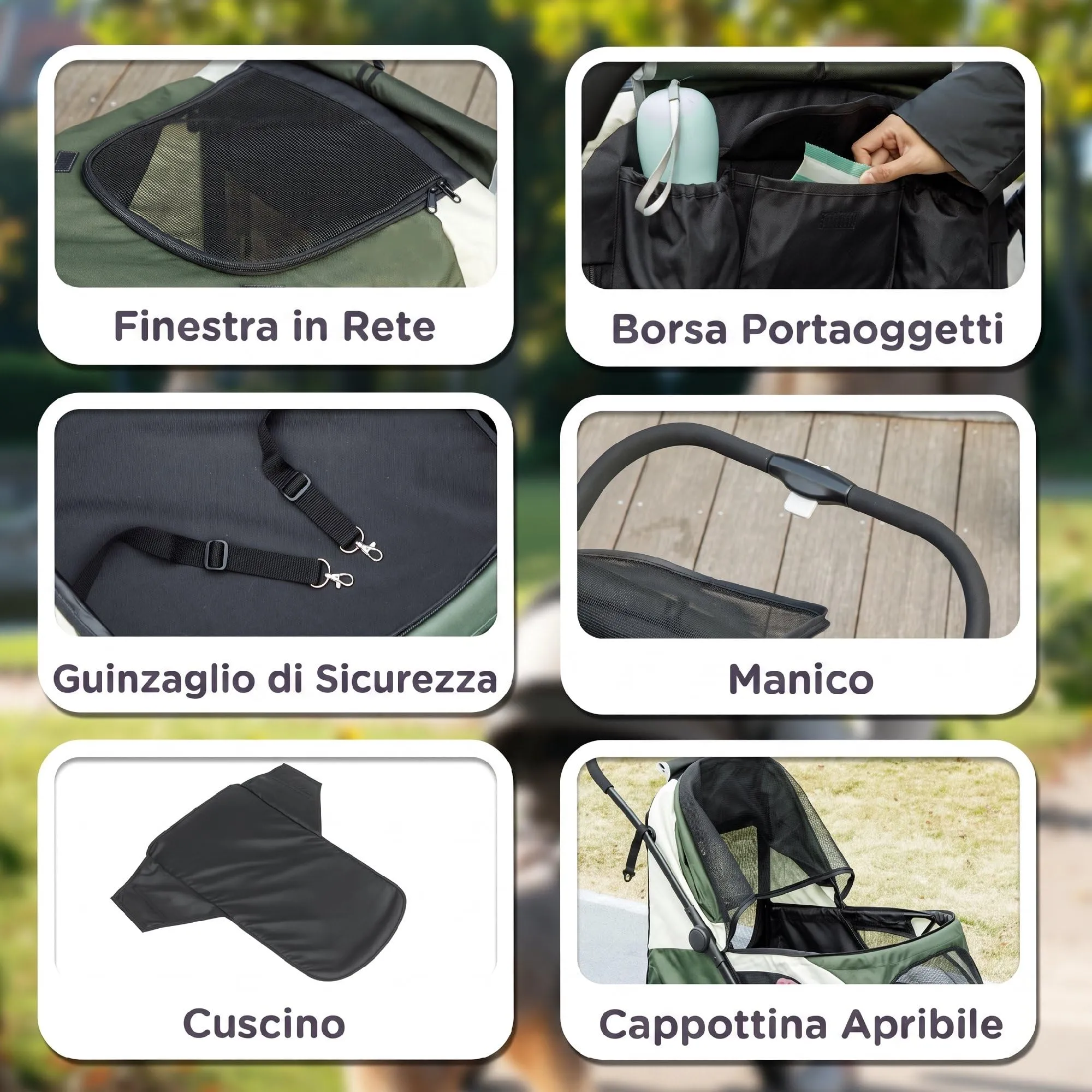 PawHut Passeggino per Cani Taglia Media Pieghevole con Cuscino, Verde Scuro - immagine 8
