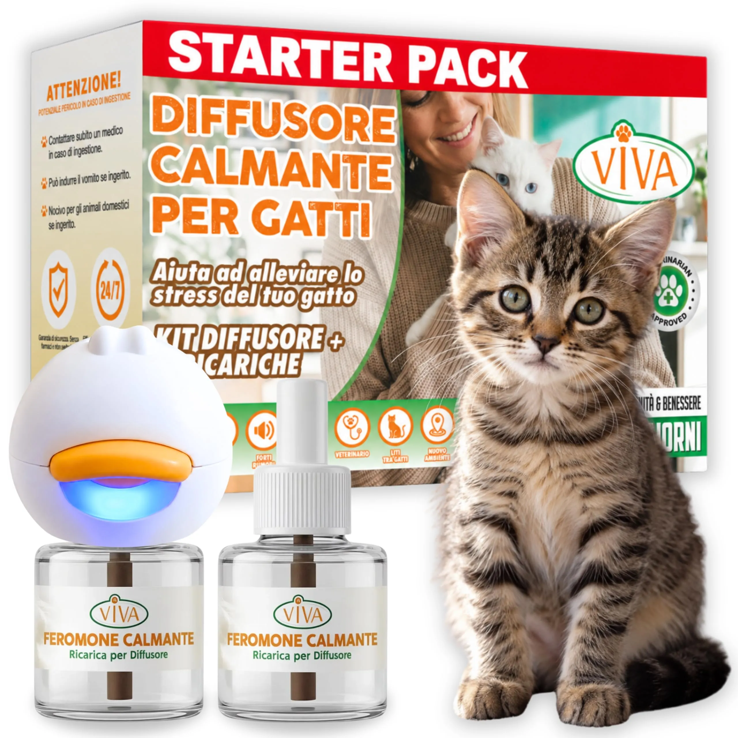 Generico Diffusore Calmante per Gatti, Kit 1 Diffusore + 2 Ricariche 60 Giorni, Feromoni Antistress per Gatti Adulti e Cuccioli - immagine 1