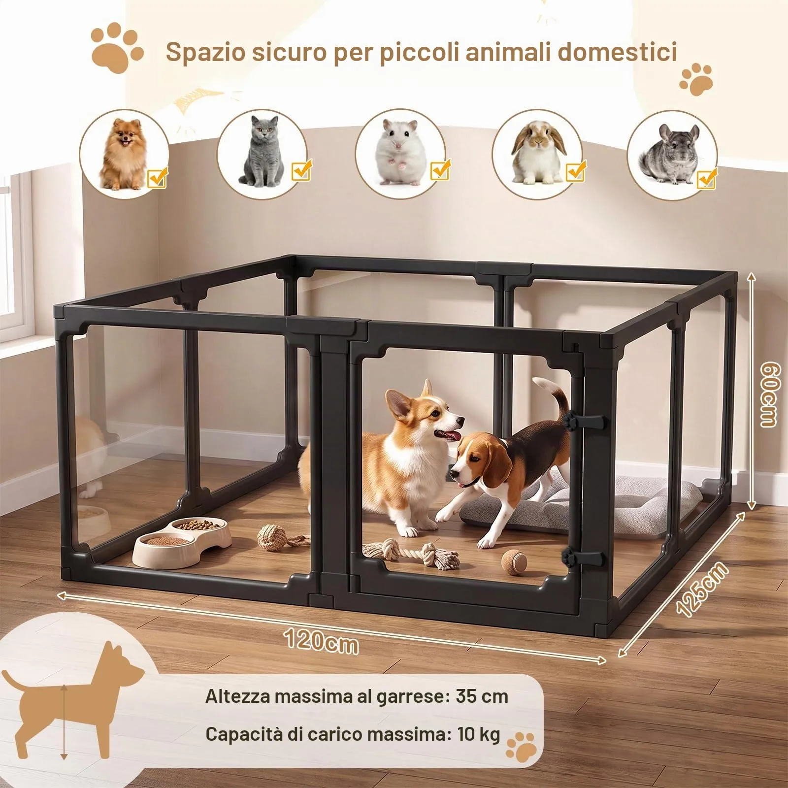 MAMIZO Recinto per Cani in Acrilico 125 x 120 x 60 cm, Box per Cuccioli - immagine 2