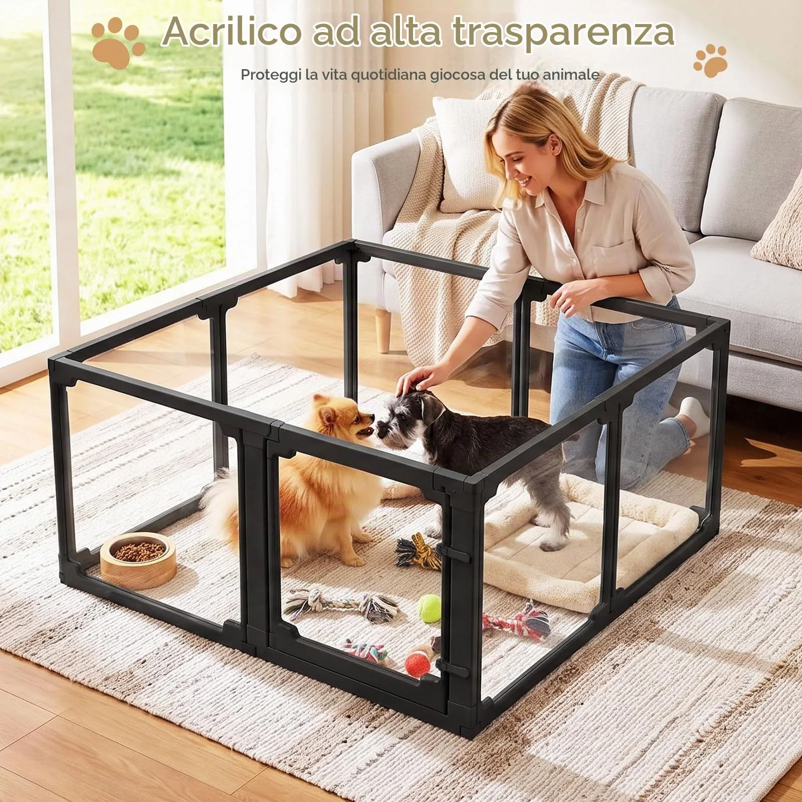 MAMIZO Recinto per Cani in Acrilico 125 x 120 x 60 cm, Box per Cuccioli - immagine 4