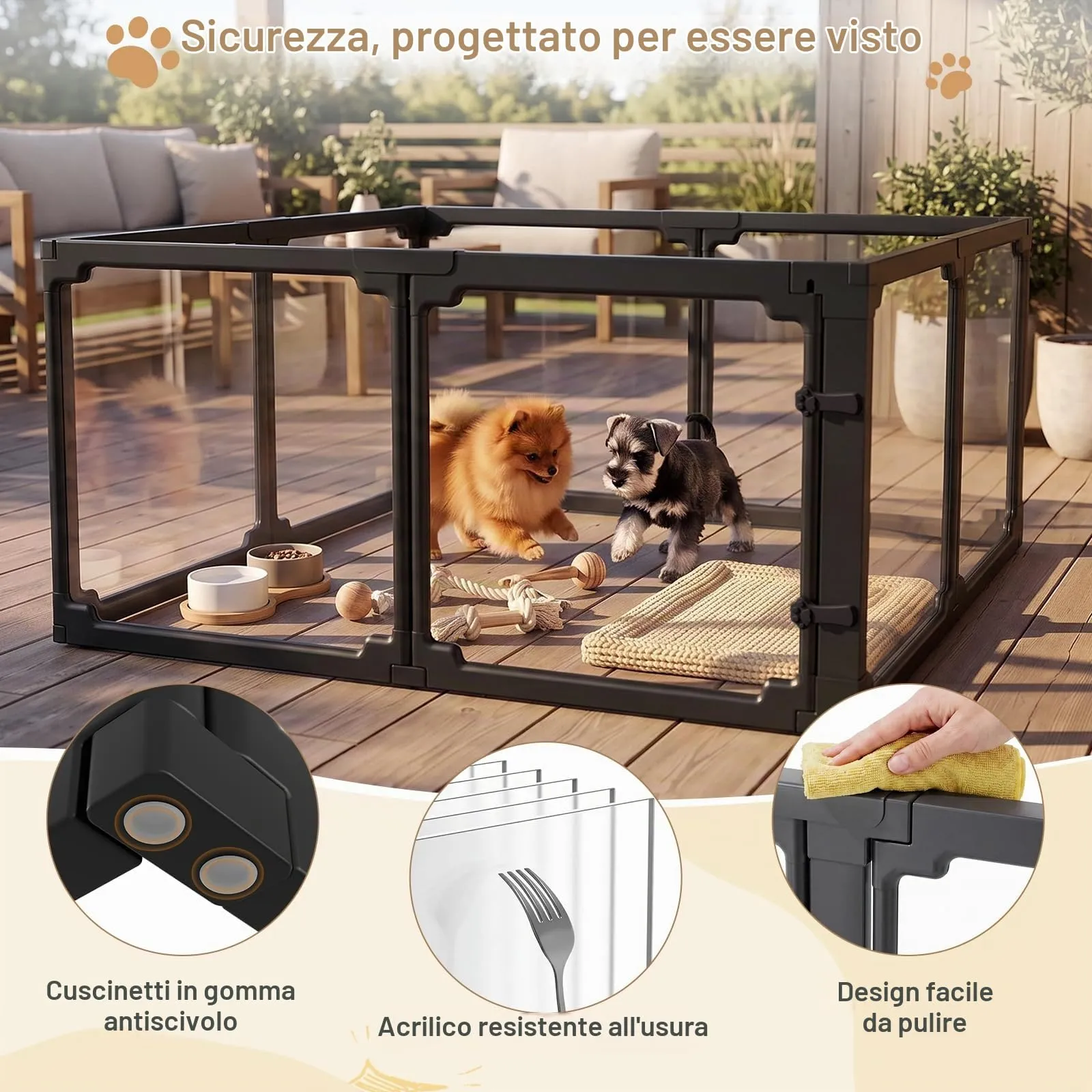 MAMIZO Recinto per Cani in Acrilico 125 x 120 x 60 cm, Box per Cuccioli - immagine 5
