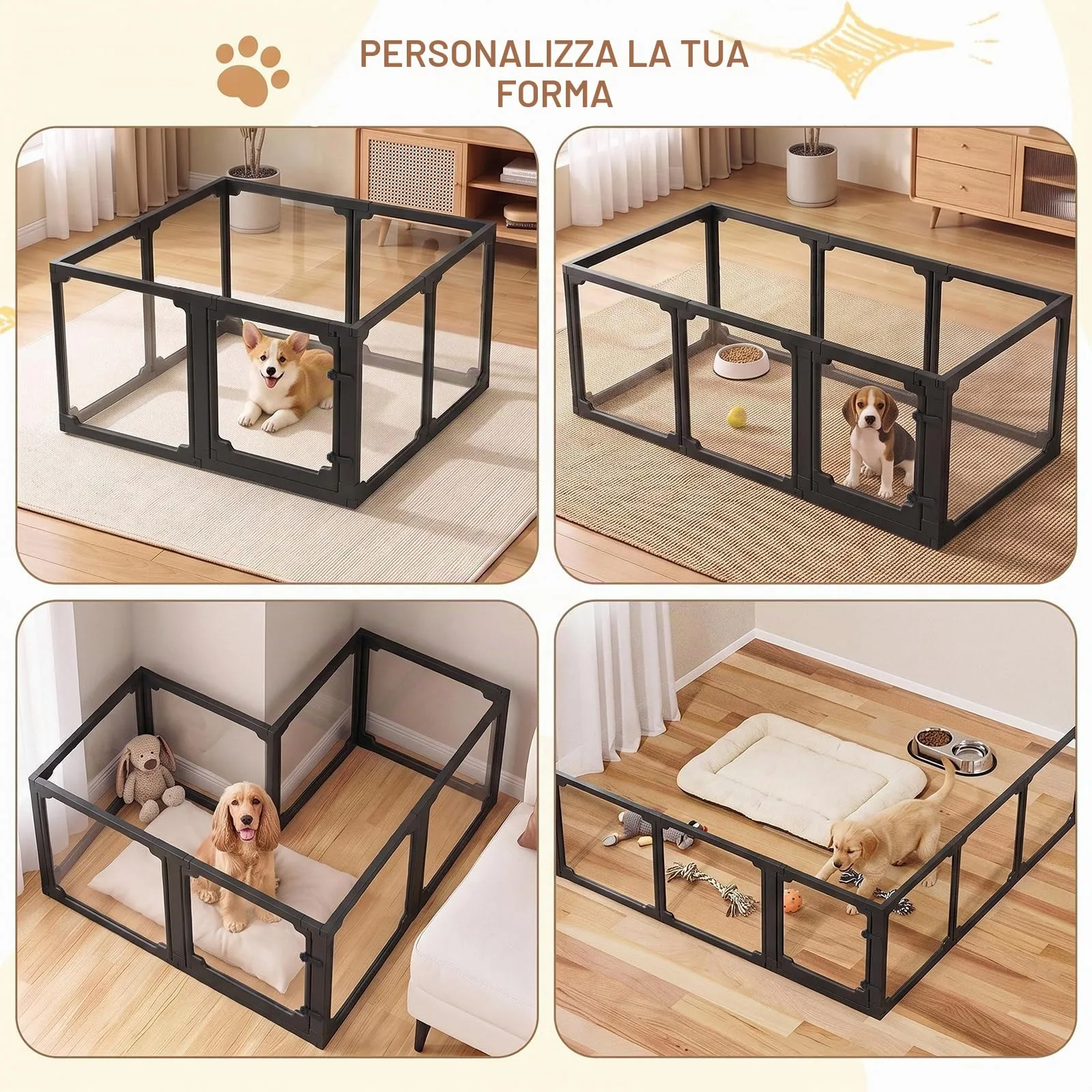 MAMIZO Recinto per Cani in Acrilico 125 x 120 x 60 cm, Box per Cuccioli - immagine 9