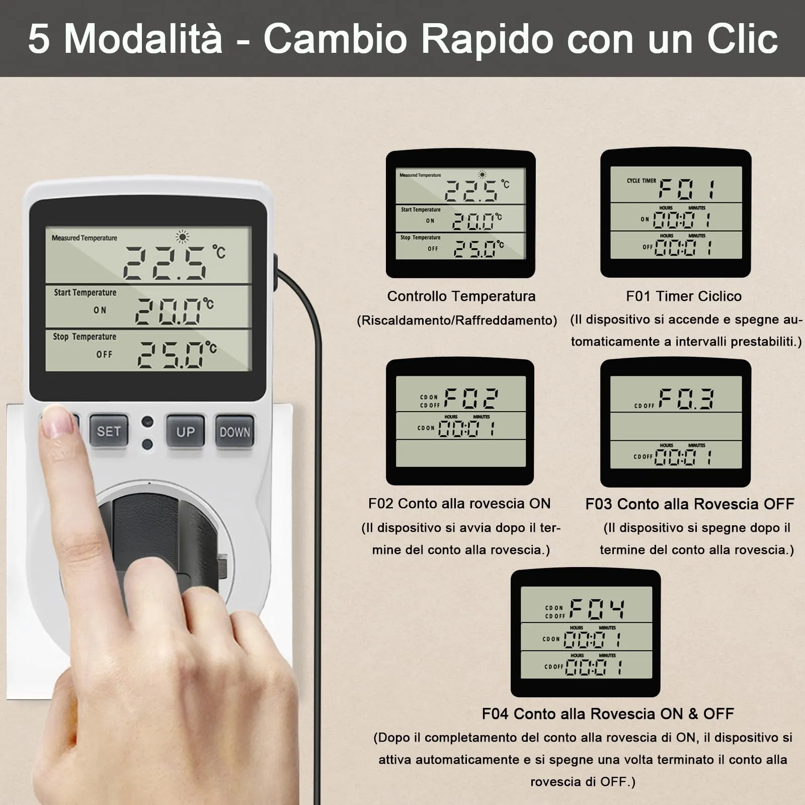 KETOTEK KT3100 Digitale Presa Termostato Regolatore di Temperatura con Sonda 220V per Riscaldamento e Raffreddamento - immagine 3