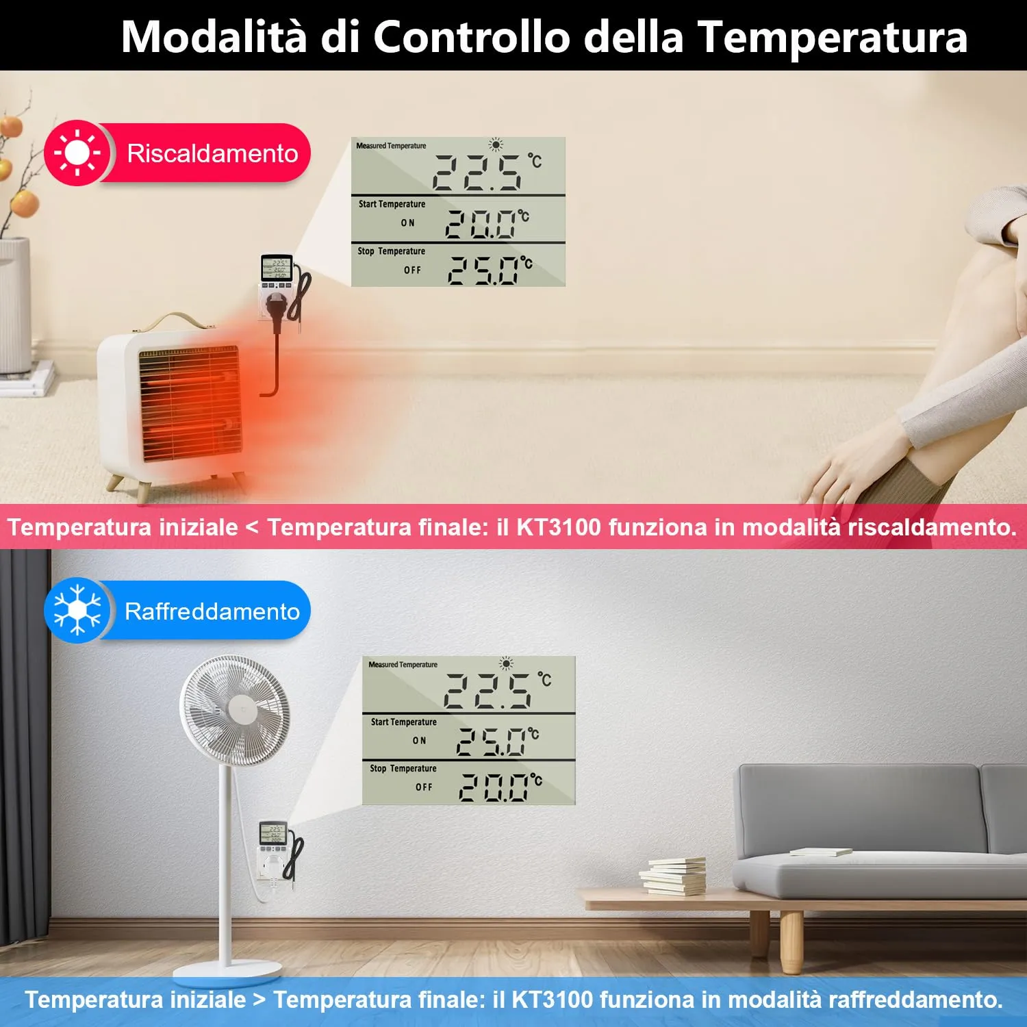KETOTEK KT3100 Digitale Presa Termostato Regolatore di Temperatura con Sonda 220V per Riscaldamento e Raffreddamento - immagine 5