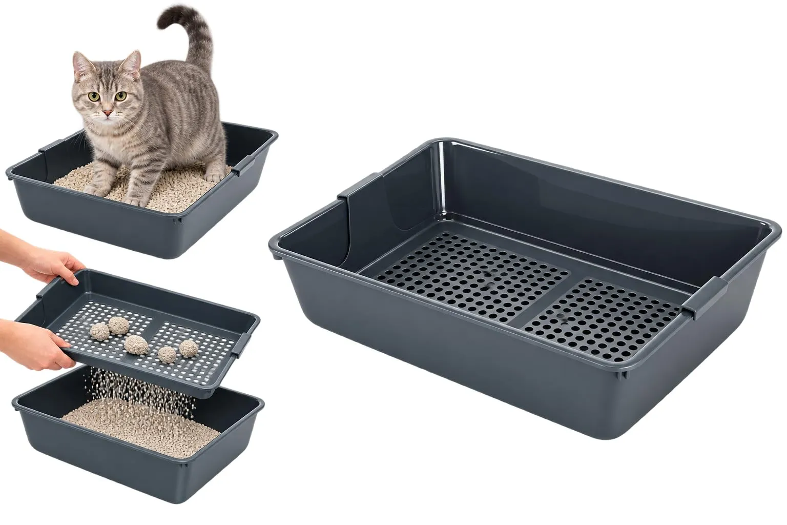 Savic Litter Tray con Setaccio, Grigio, 29,5x41,5x10 cm - immagine 1