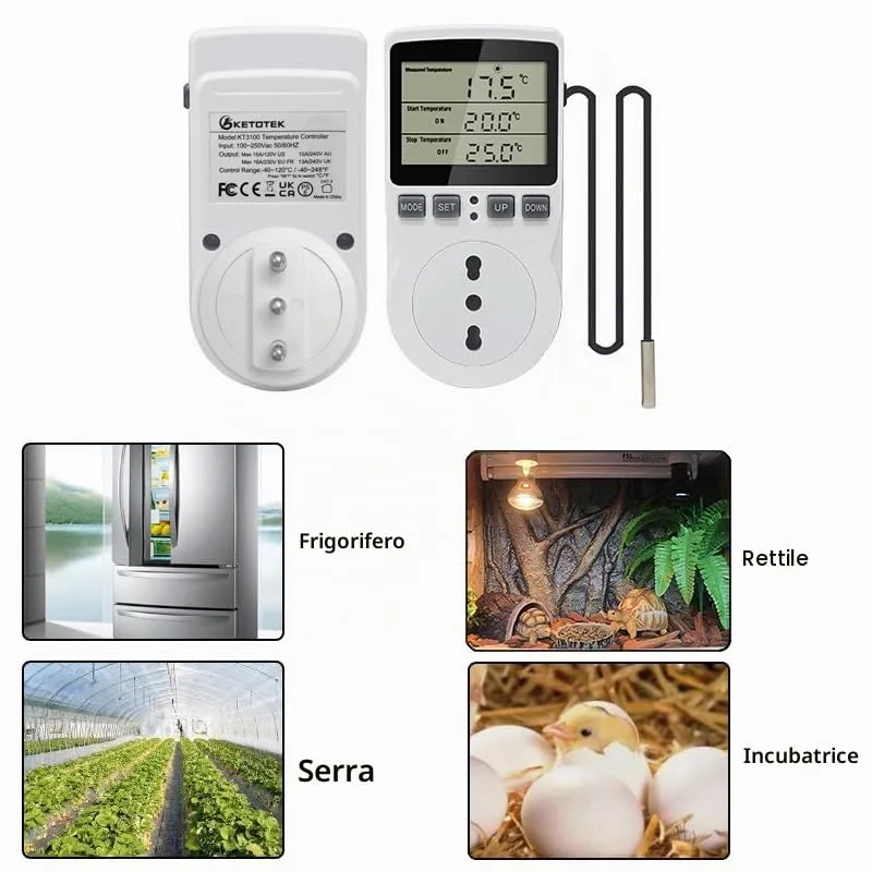 KETOTEK Presa Termostato Digitale con Sonda 220V KT3100 IT per Riscaldamento e Raffreddamento - immagine 7