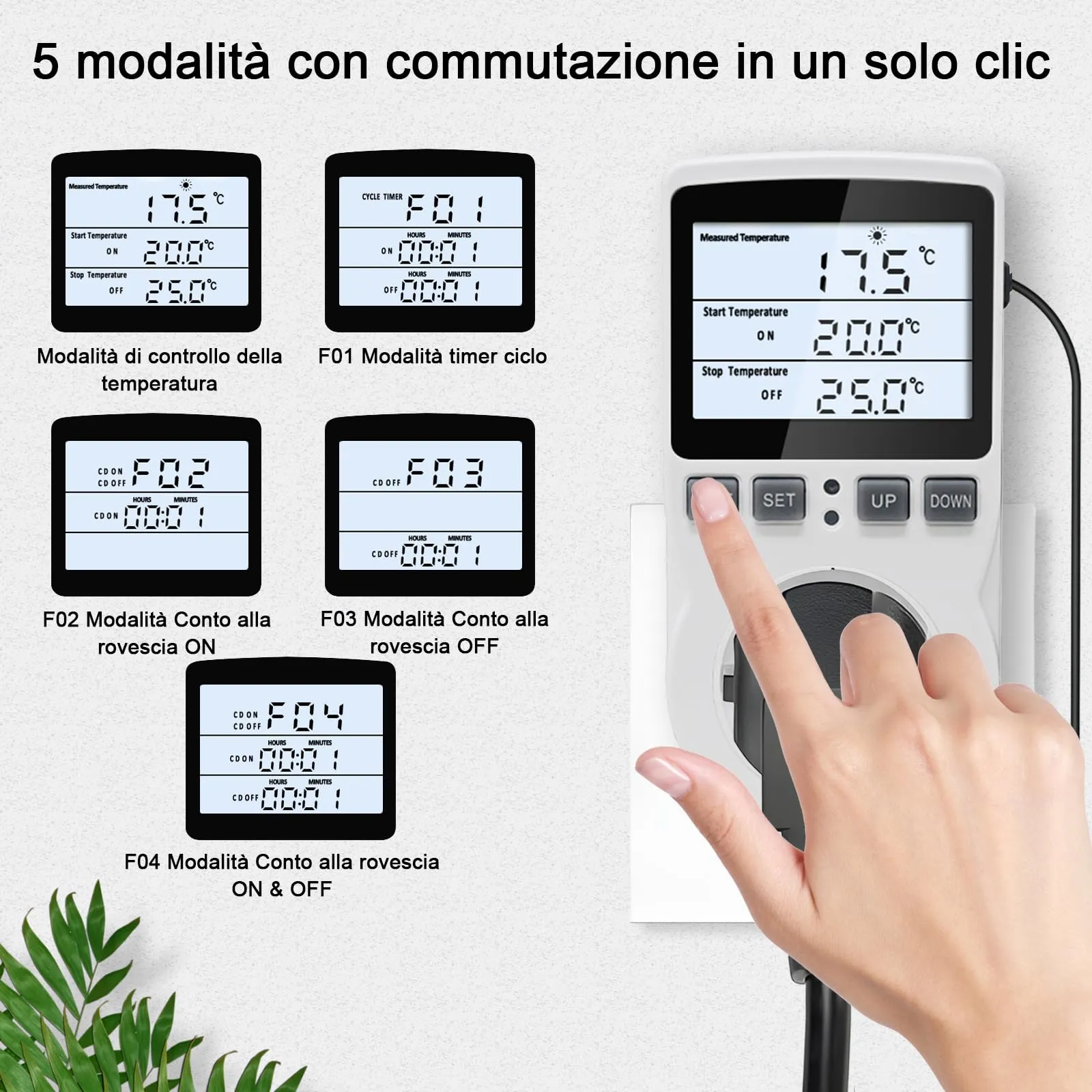 KETOTEK KT3100BL Presa Termostato Digitale con Sonda da 3 Metri, 220V-230V per Riscaldamento e Raffreddamento - immagine 3