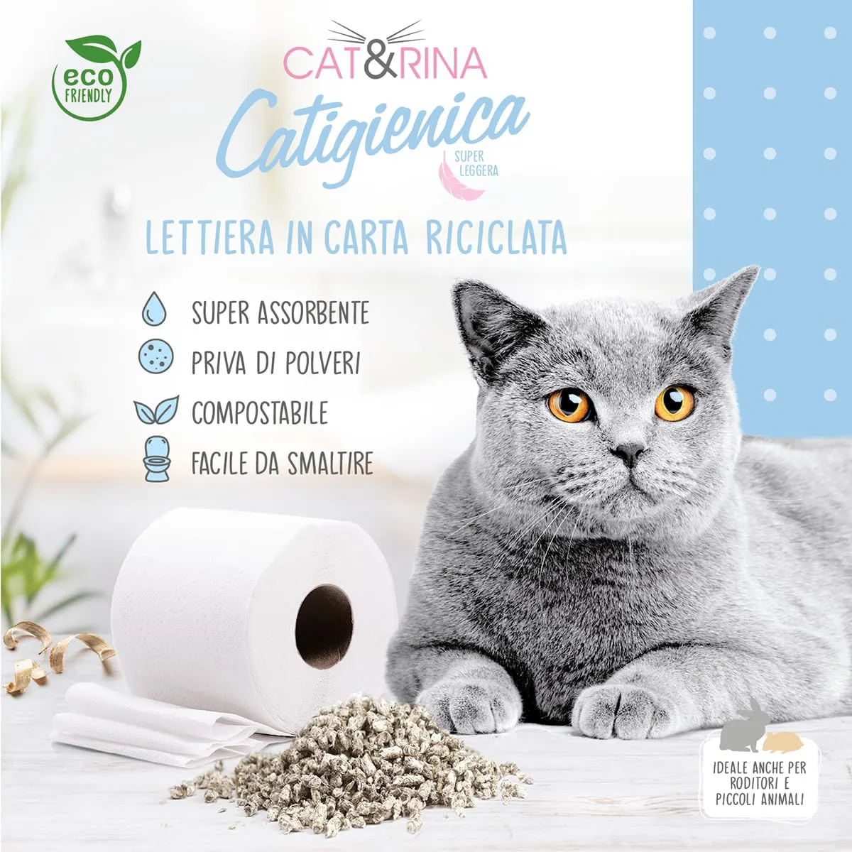 Cat&Rina Catigienica, Lettiera per Gatti in Carta, 12l - immagine 2
