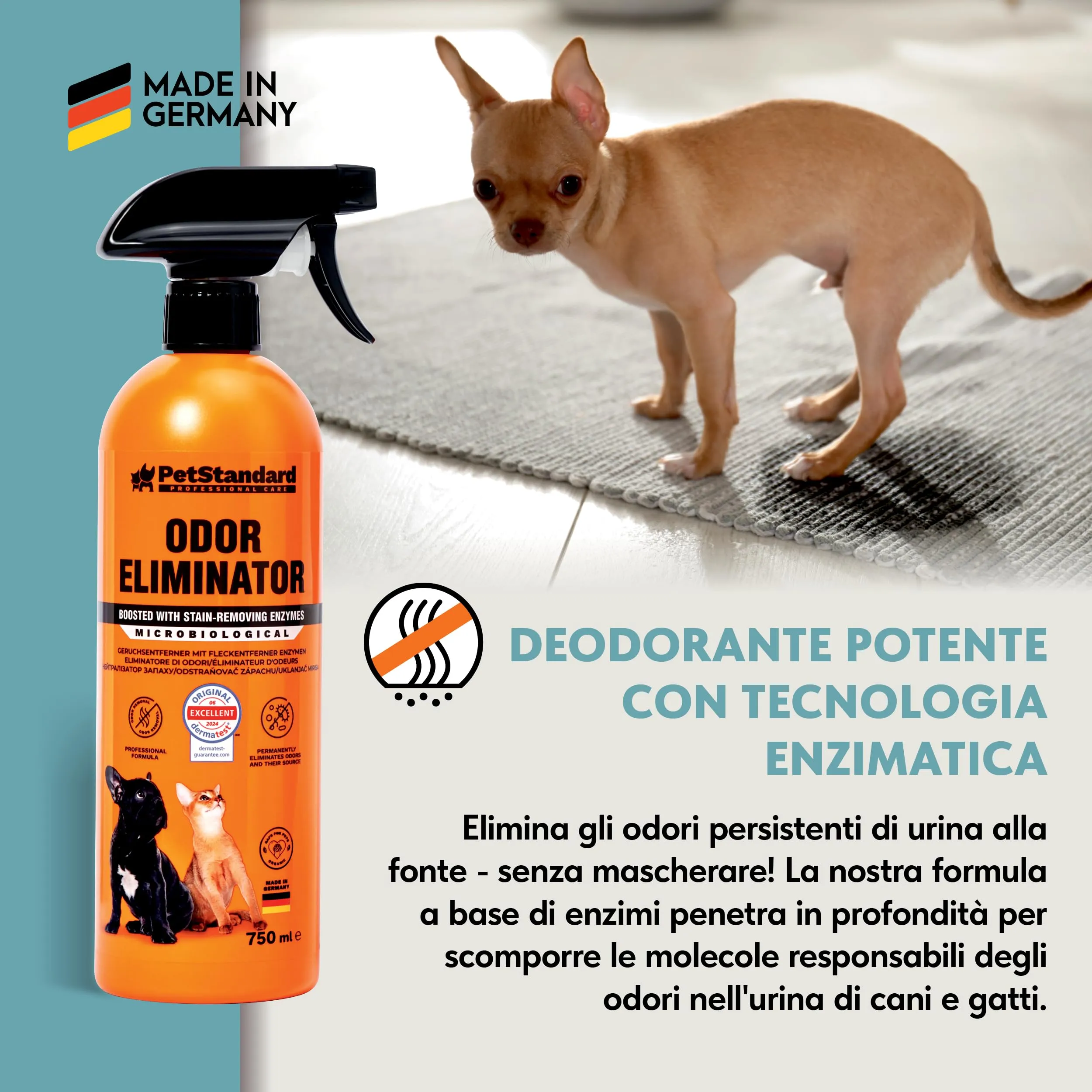 Petstandard Detergente Enzimatico Smacchiatore e Elimina Odori per Urina e Feci di Cane e Gatto, 750ml - immagine 2