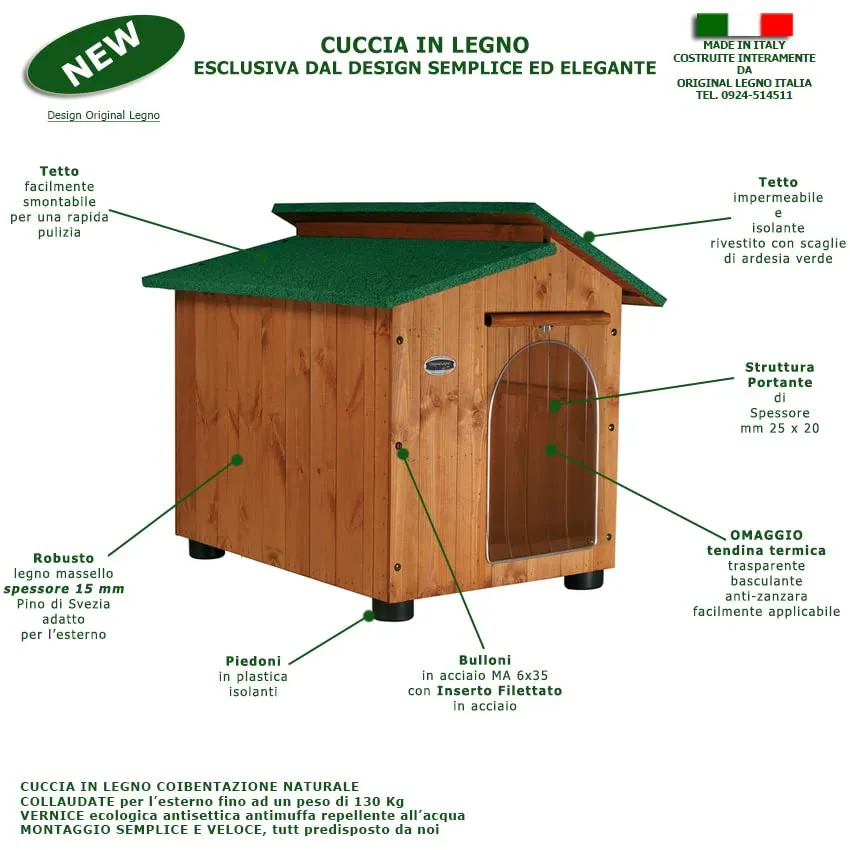 Original Legno Cuccia in Legno per Cani da Esterno Alpi E – Alano 102x122xH108 - immagine 2