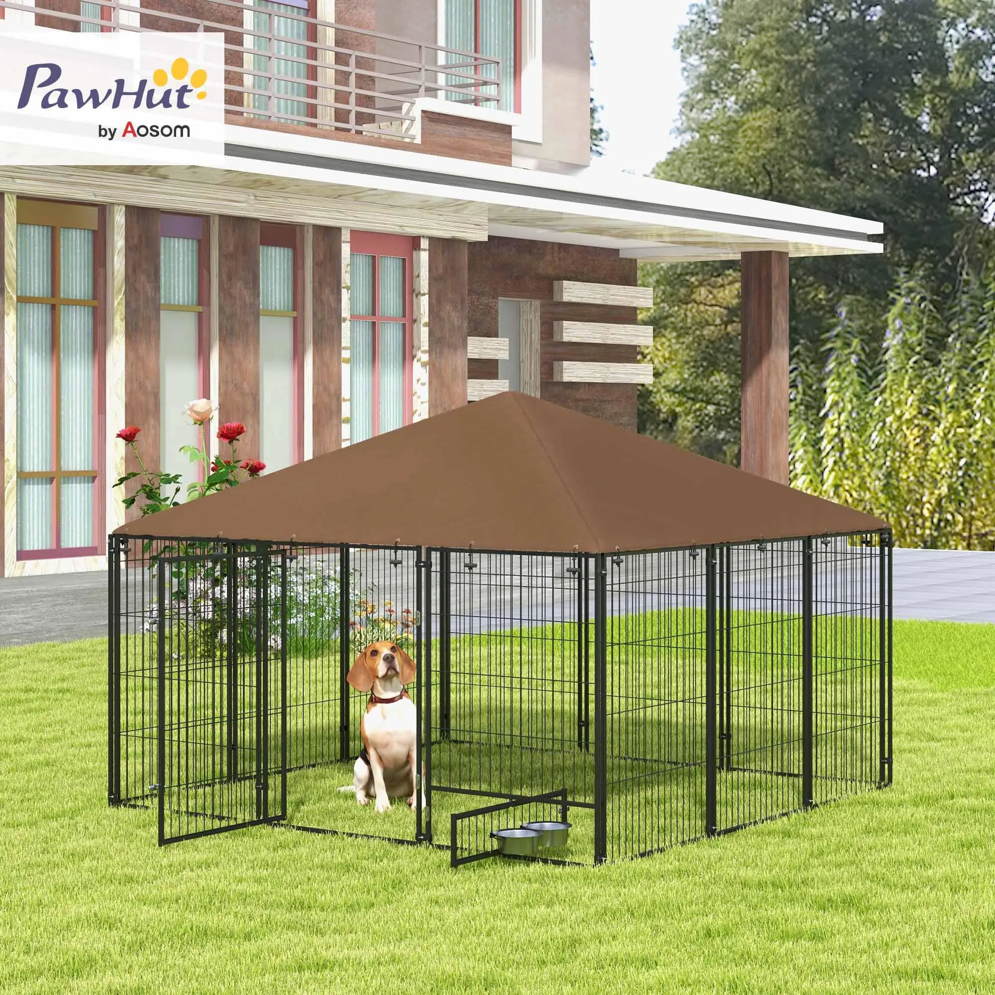 PawHut Recinto per Cani da Esterno con Tetto Anti-UV, 211x211x151 cm - immagine 2