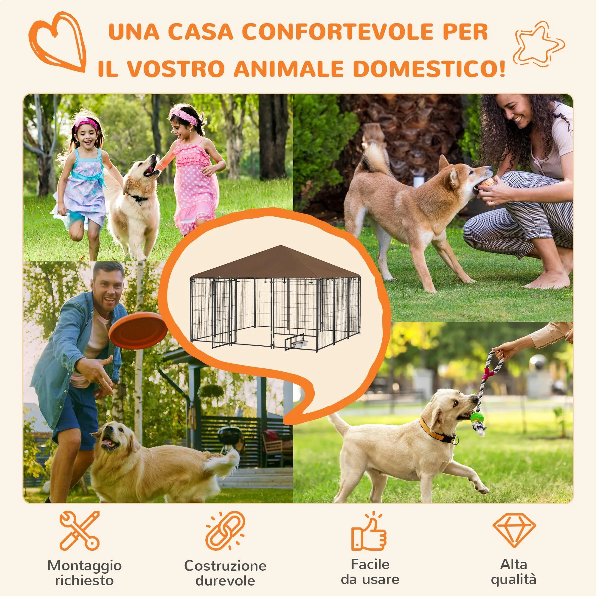 PawHut Recinto per Cani da Esterno con Tetto Anti-UV, 211x211x151 cm - immagine 3