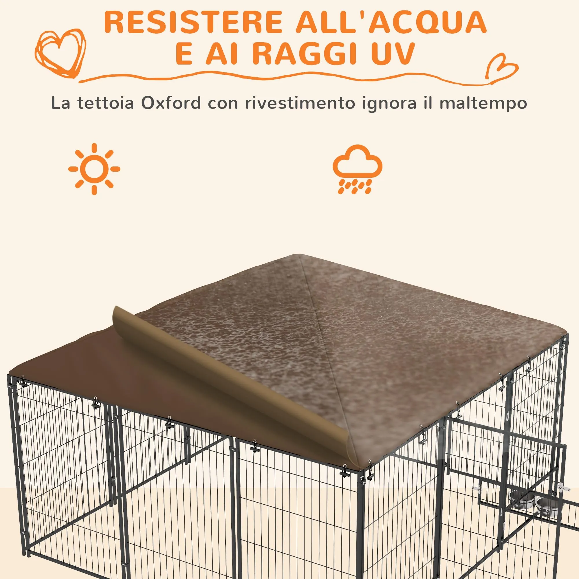 PawHut Recinto per Cani da Esterno con Tetto Anti-UV, 211x211x151 cm - immagine 4