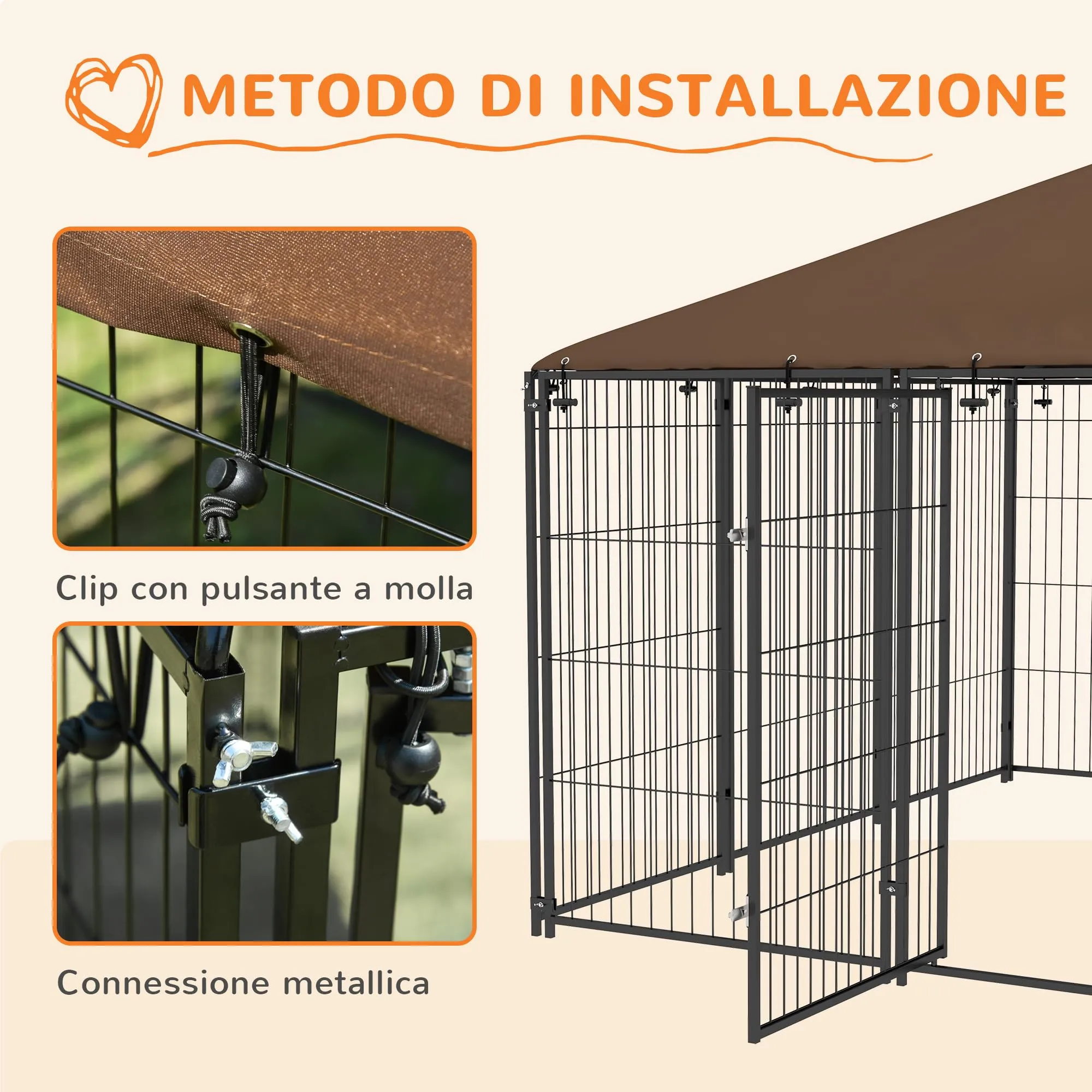 PawHut Recinto per Cani da Esterno con Tetto Anti-UV, 211x211x151 cm - immagine 6