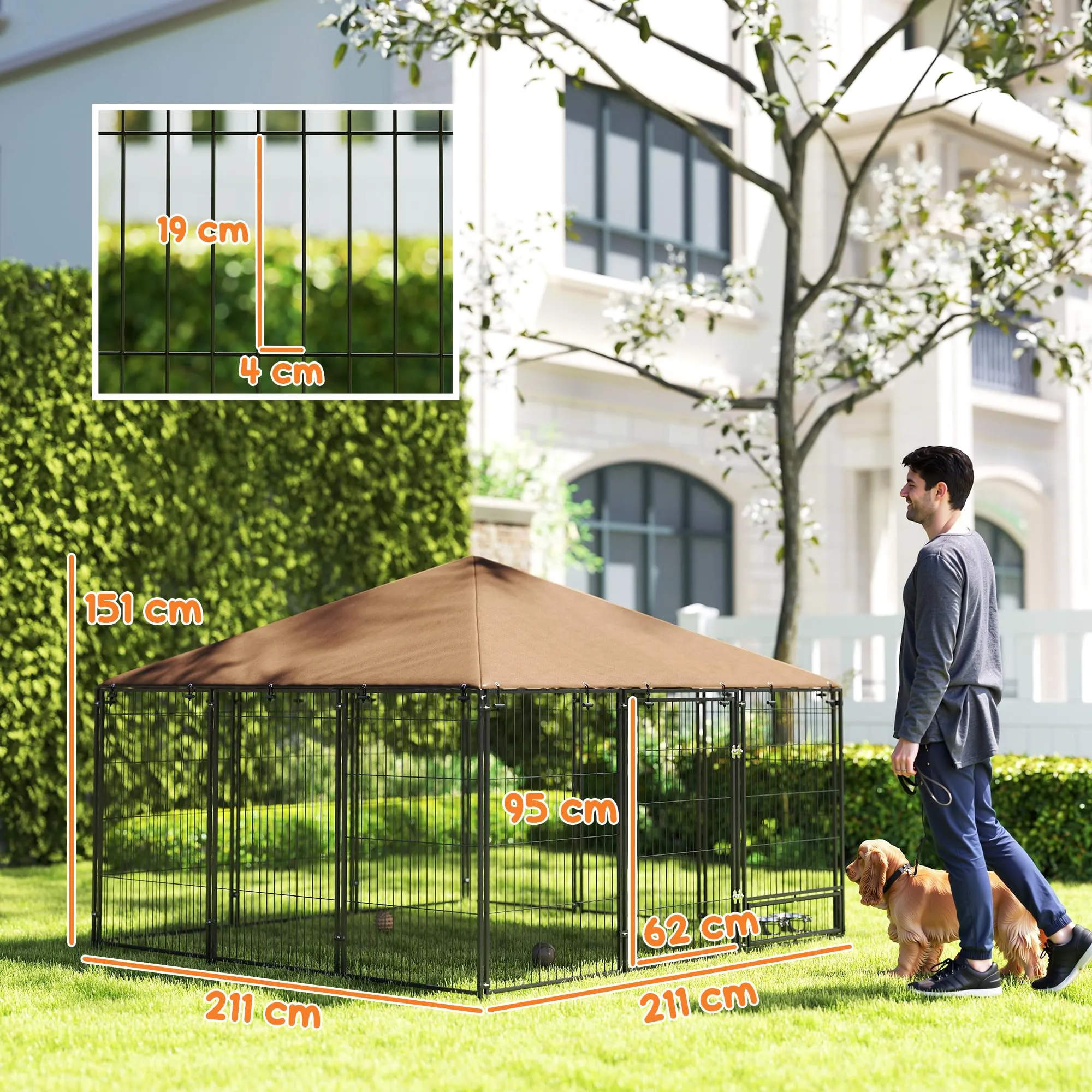 PawHut Recinto per Cani da Esterno con Tetto Anti-UV, 211x211x151 cm - immagine 7
