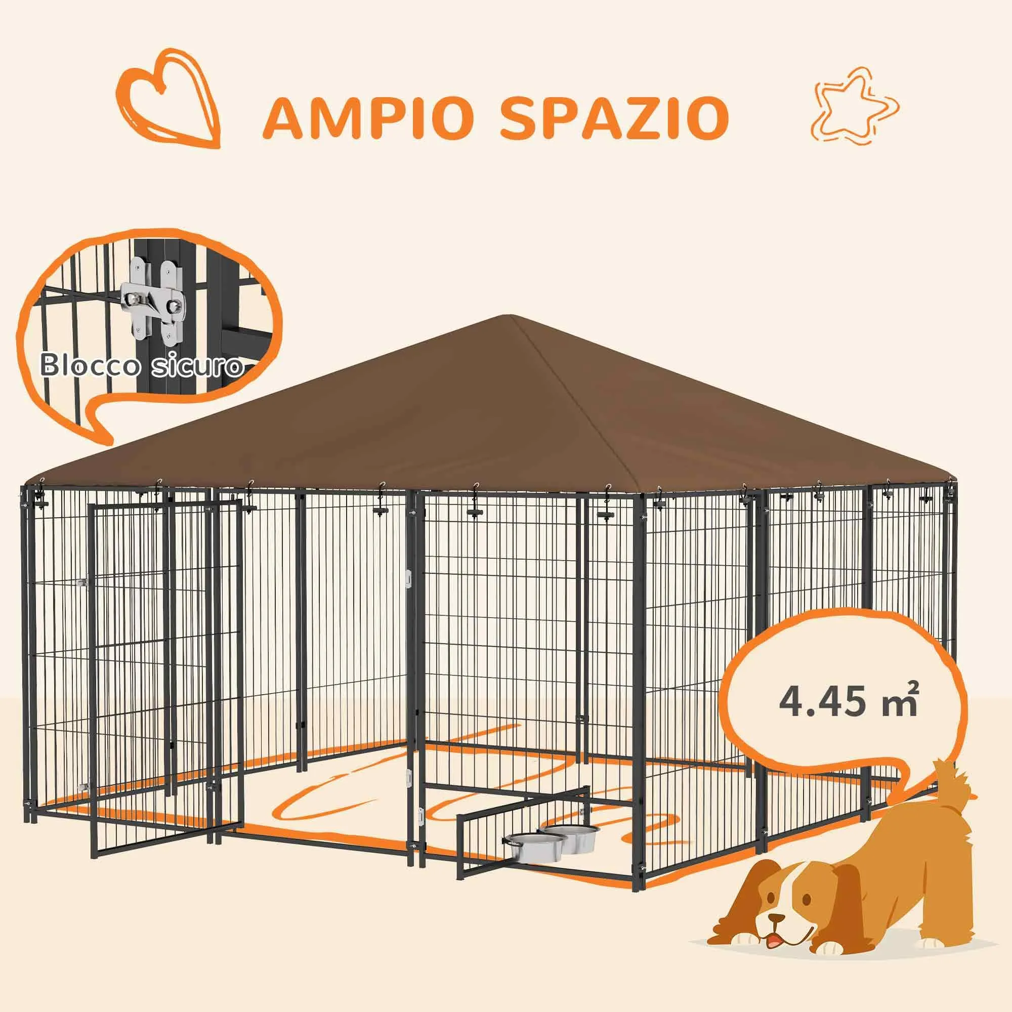 PawHut Recinto per Cani da Esterno con Tetto Anti-UV, 211x211x151 cm - immagine 8