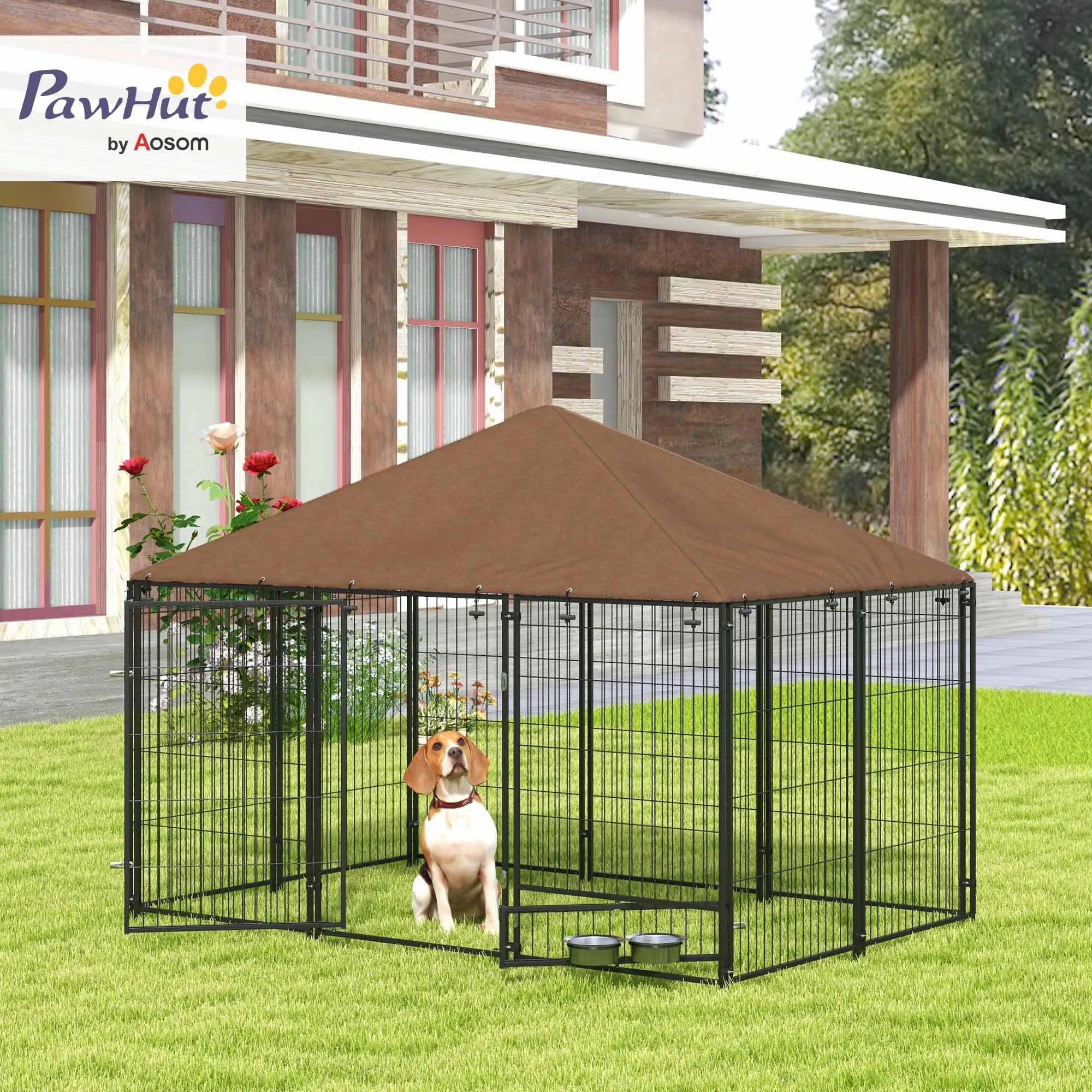 PawHut Recinto per Cani da Esterno con Tetto Anti-UV, 211x141x151 cm - immagine 2