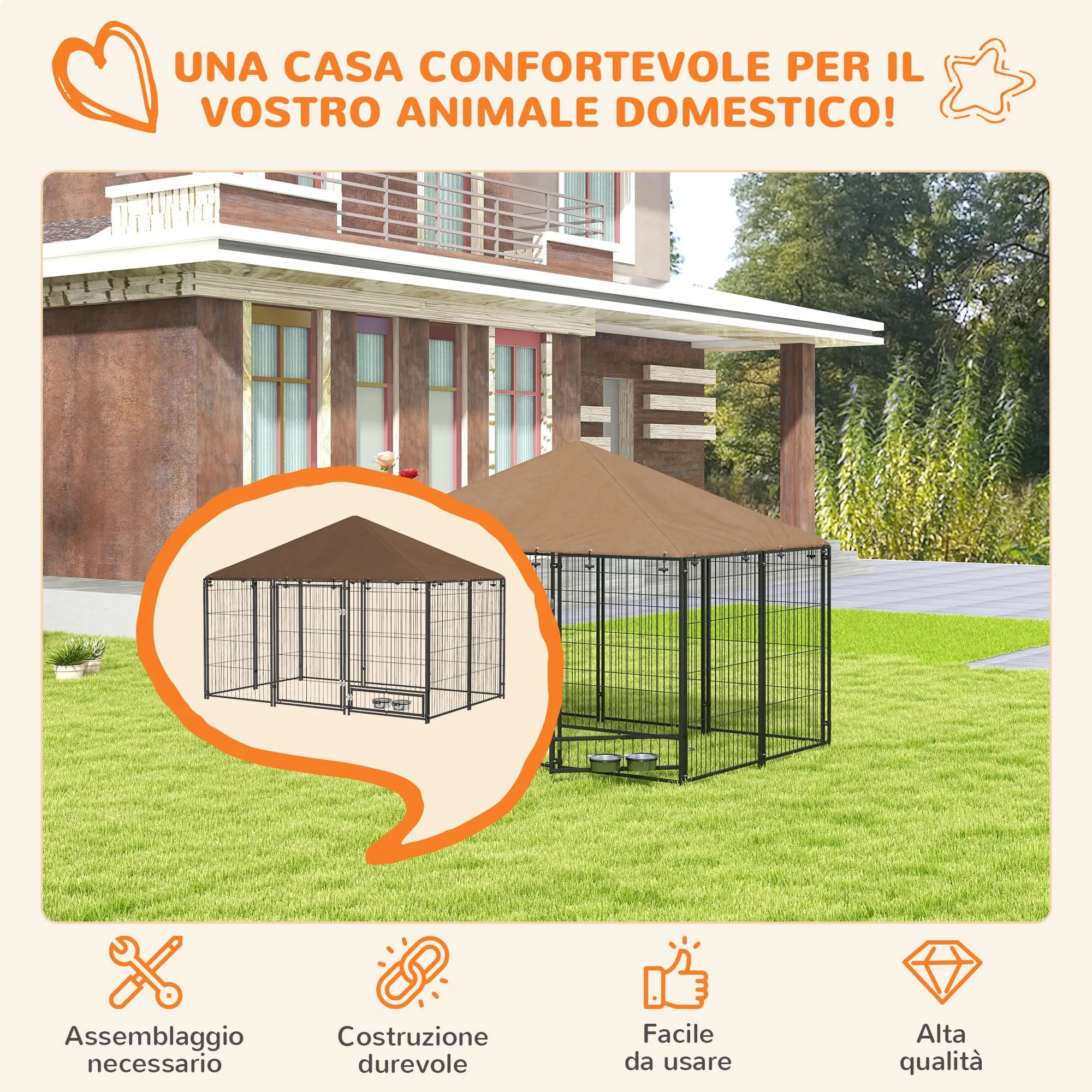 PawHut Recinto per Cani da Esterno con Tetto Anti-UV, 211x141x151 cm - immagine 3