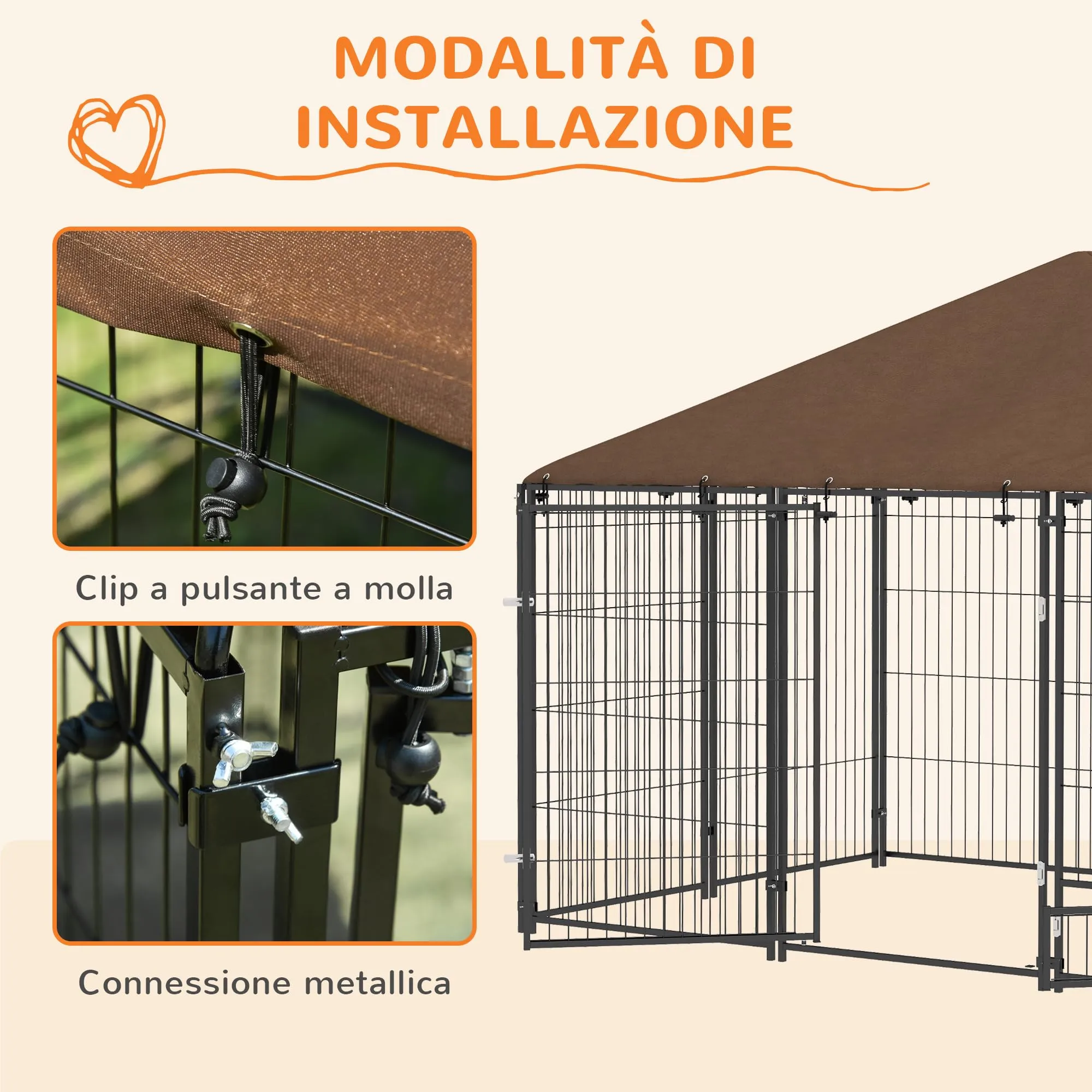 PawHut Recinto per Cani da Esterno con Tetto Anti-UV, 211x141x151 cm - immagine 6