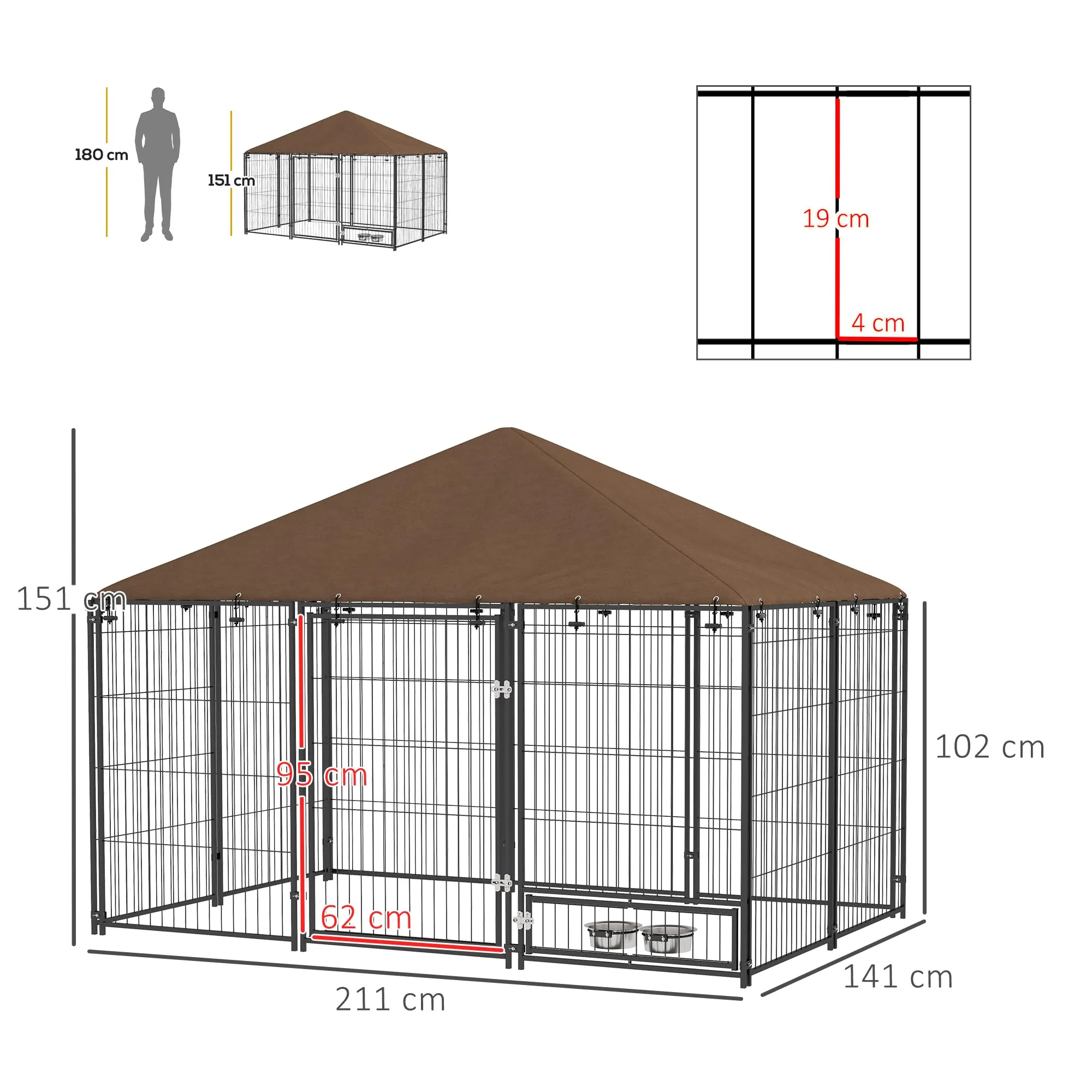 PawHut Recinto per Cani da Esterno con Tetto Anti-UV, 211x141x151 cm - immagine 7
