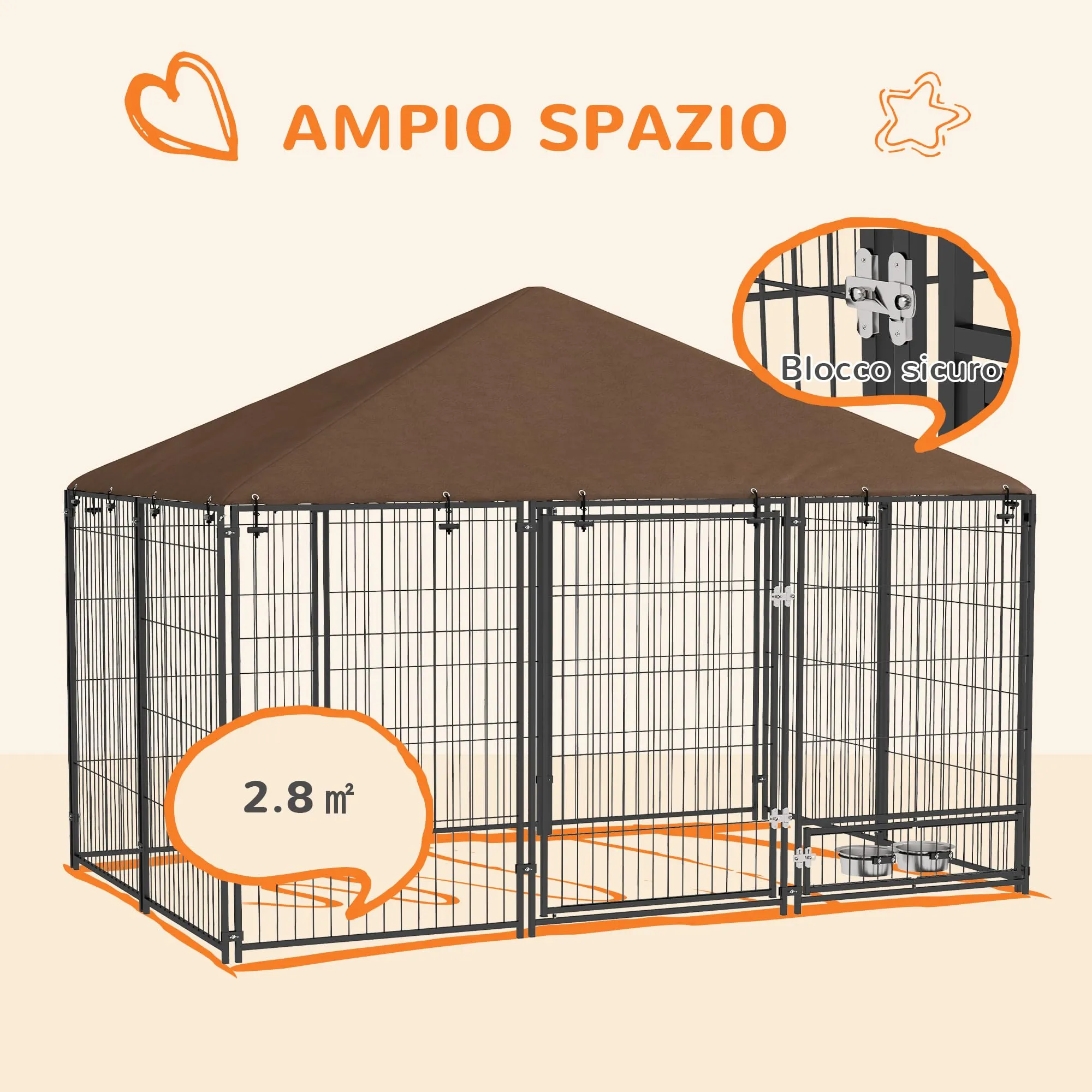 PawHut Recinto per Cani da Esterno con Tetto Anti-UV, 211x141x151 cm - immagine 8