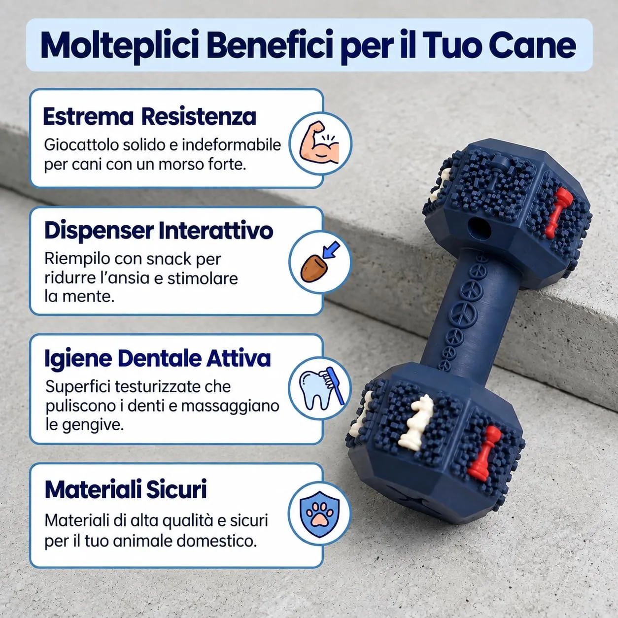 Iberroad Giocattolo Interattivo per Cani Grandi XL, Dispenser di Cibo a Forma di Manubrio, Blu - immagine 3
