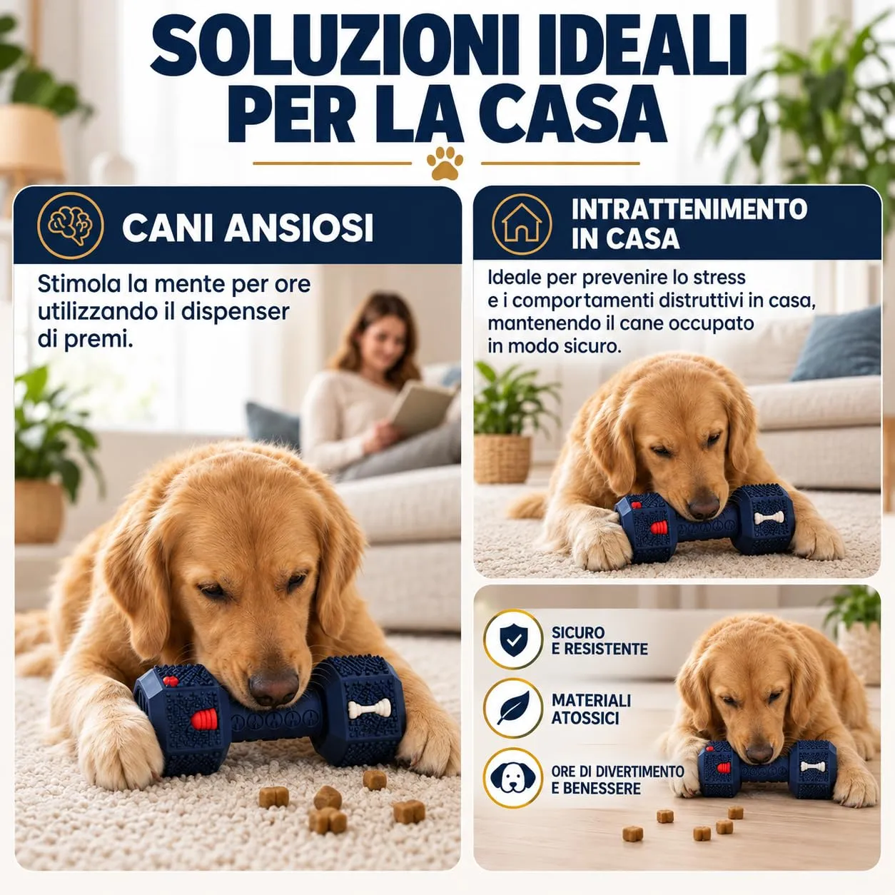 Iberroad Giocattolo Interattivo per Cani Grandi XL, Dispenser di Cibo a Forma di Manubrio, Blu - immagine 4