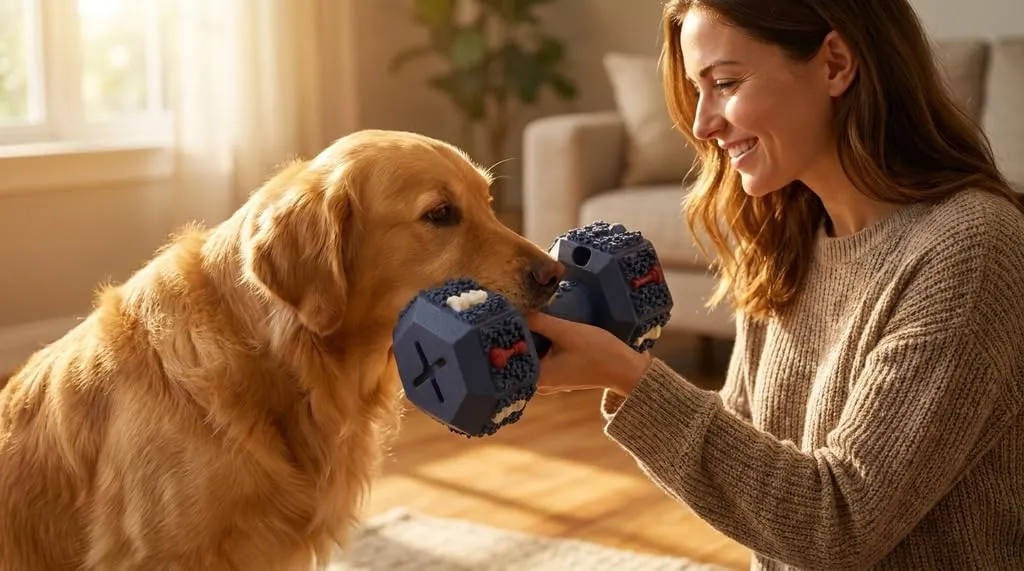 Iberroad Giocattolo Interattivo per Cani Grandi XL, Dispenser di Cibo a Forma di Manubrio, Blu - immagine 9