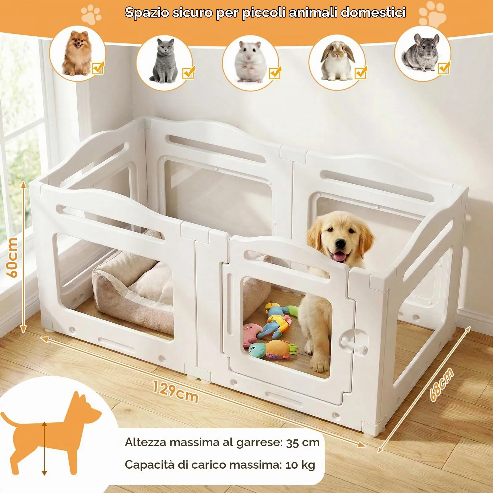 MAMIZO Recinto per Cani e Cuccioli in Acrilico, 129 × 68 × 60 cm - immagine 3