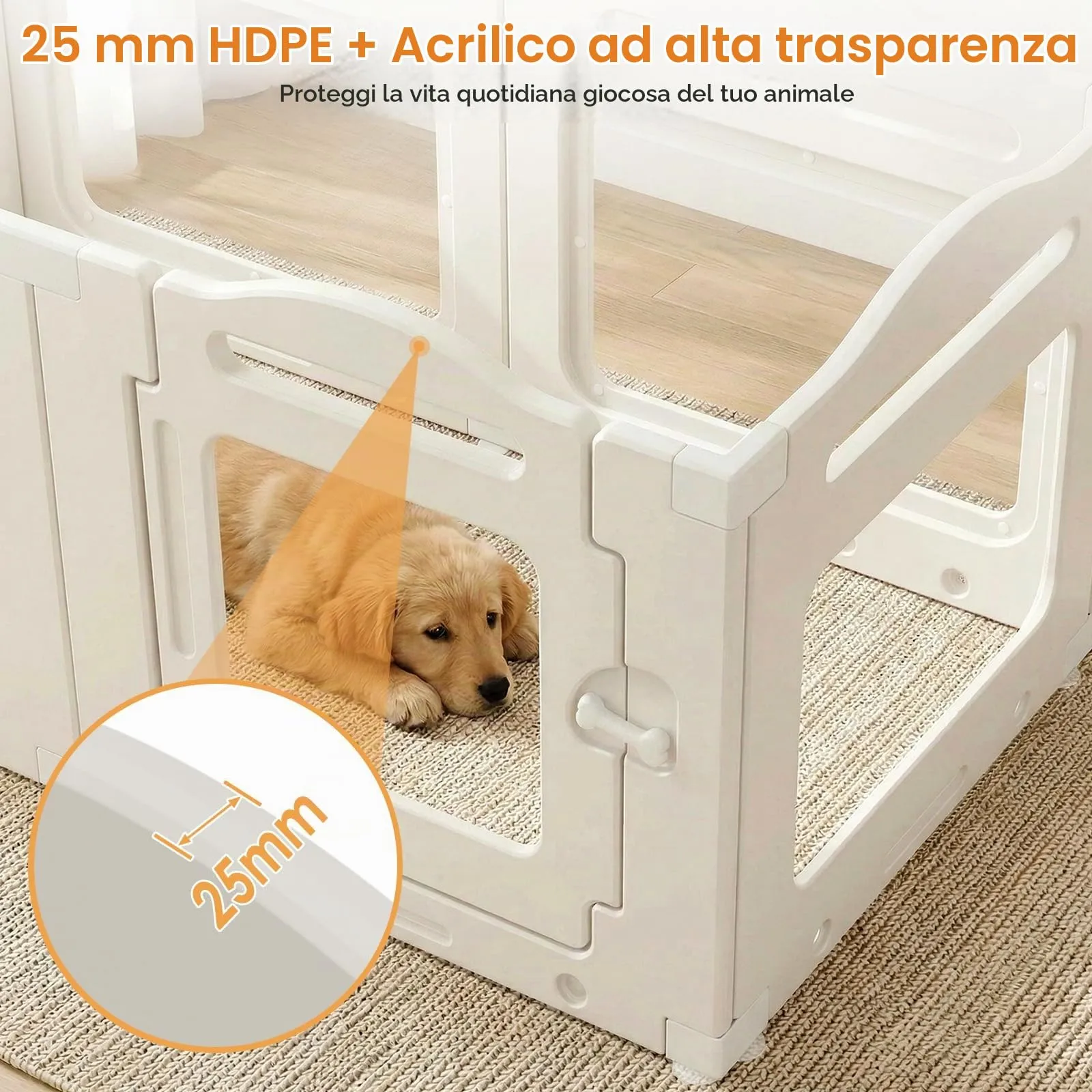 MAMIZO Recinto per Cani e Cuccioli in Acrilico, 129 × 68 × 60 cm - immagine 5