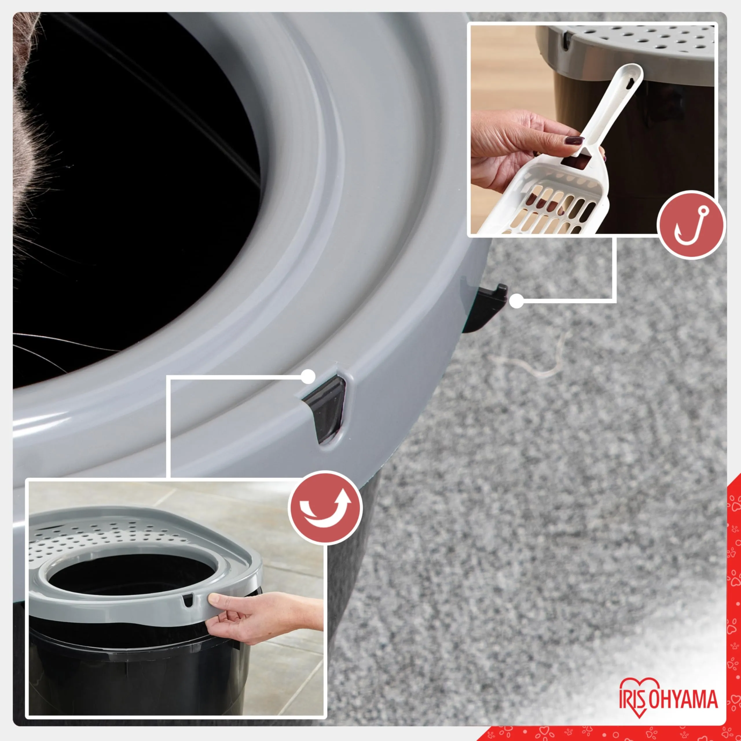 Iris Ohyama Lettiera per Gatti Chiusa con Ingresso Top, Nero/Grigio, TECL-20 - immagine 6
