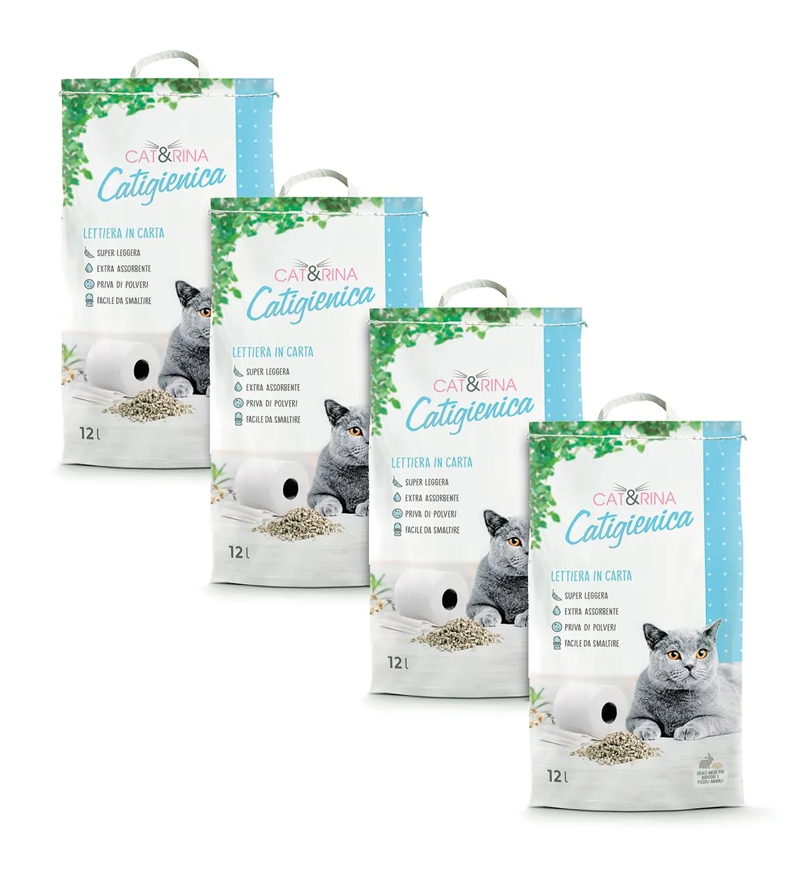 Cat&Rina Catigienica Lettiera per Gatti in Carta, Extra Assorbente, 12l, Confezione da 4 Pezzi - immagine 1