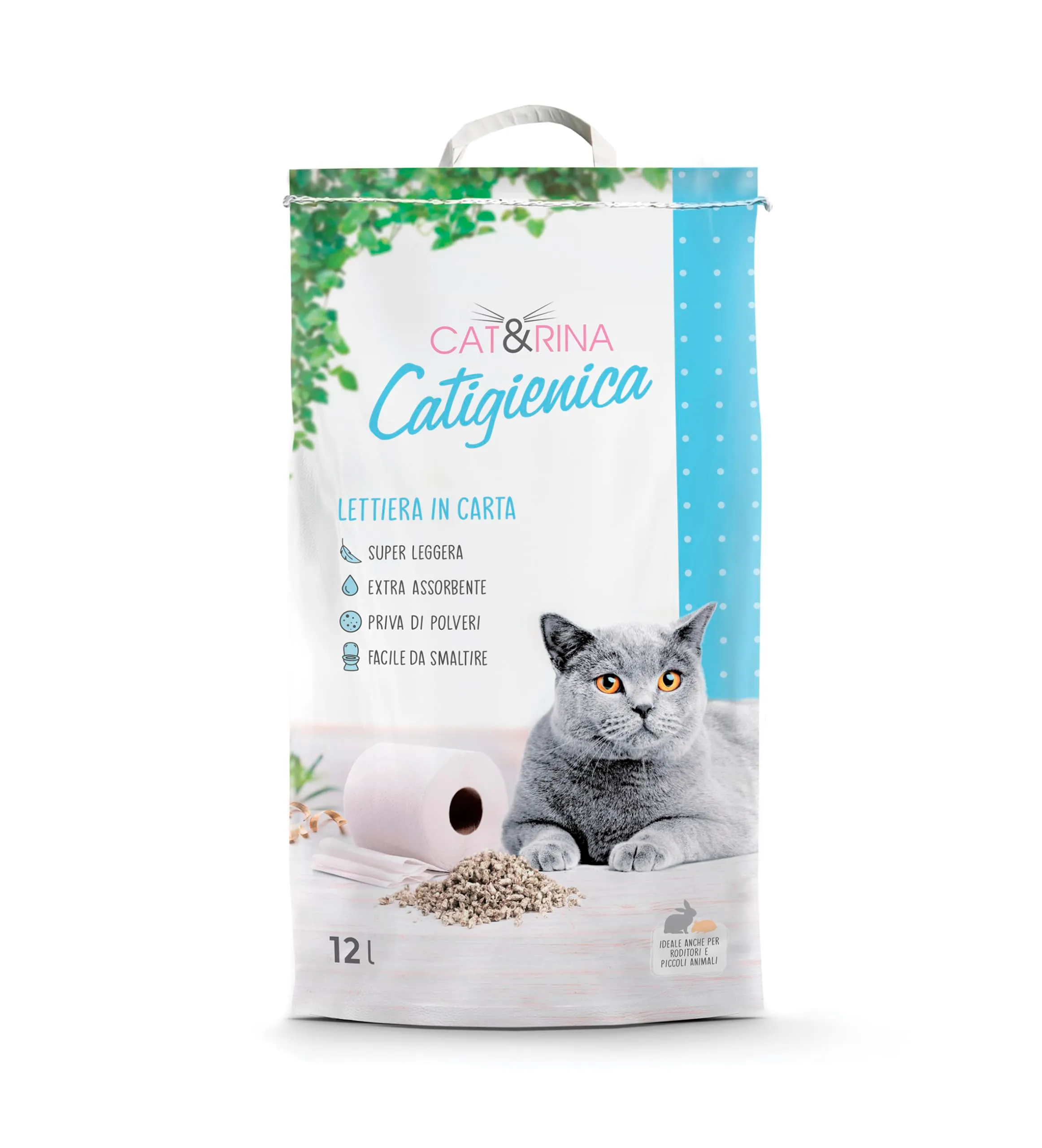 Cat&Rina Catigienica Lettiera per Gatti in Carta, Extra Assorbente, 12l, Confezione da 4 Pezzi - immagine 2
