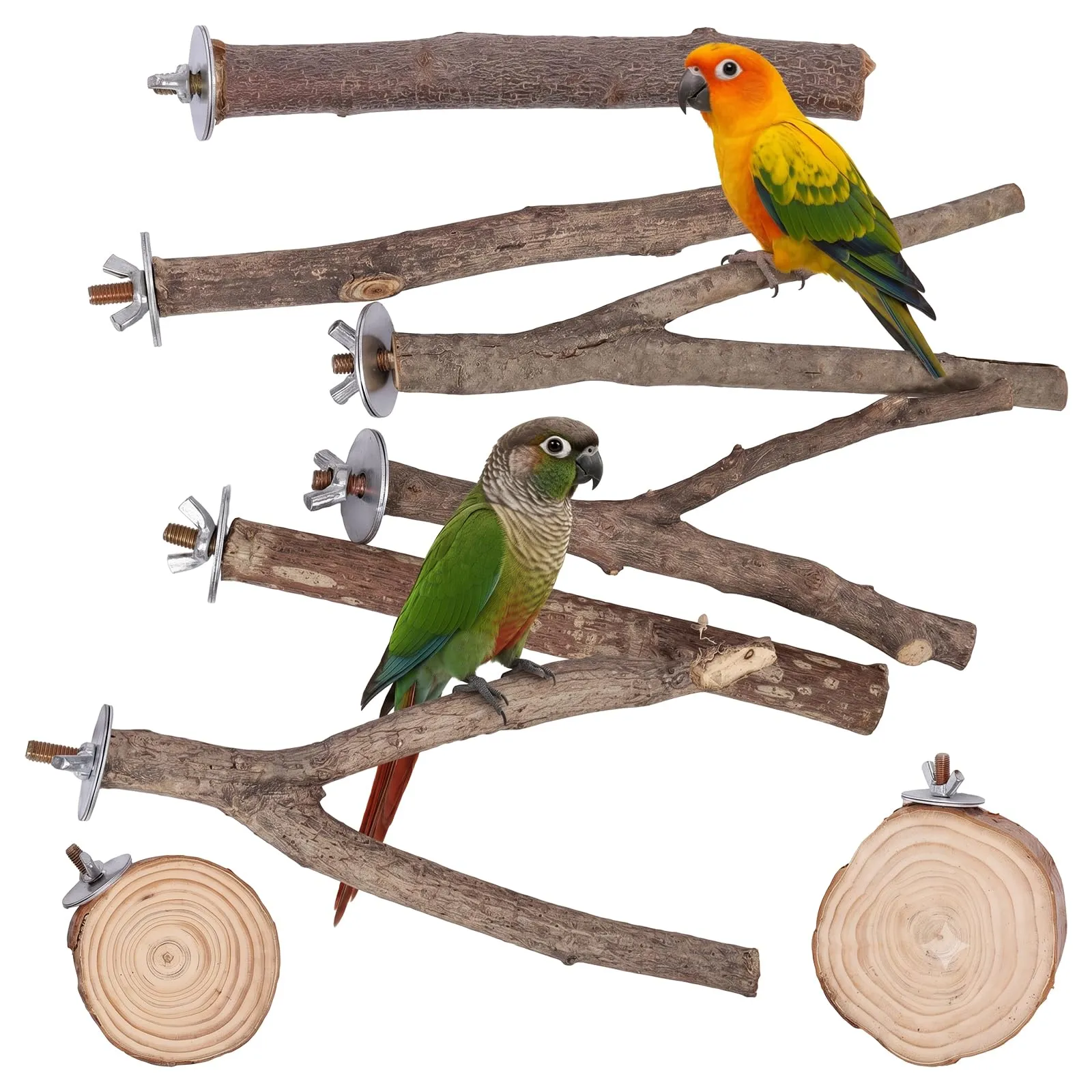 Vexnaro Posatoi per Uccelli in Legno Naturale, Set di 8 Pezzi con Trespoli e Supporti per Pappagalli, Calopsitte, Canarini e Parrocchetti - immagine 1