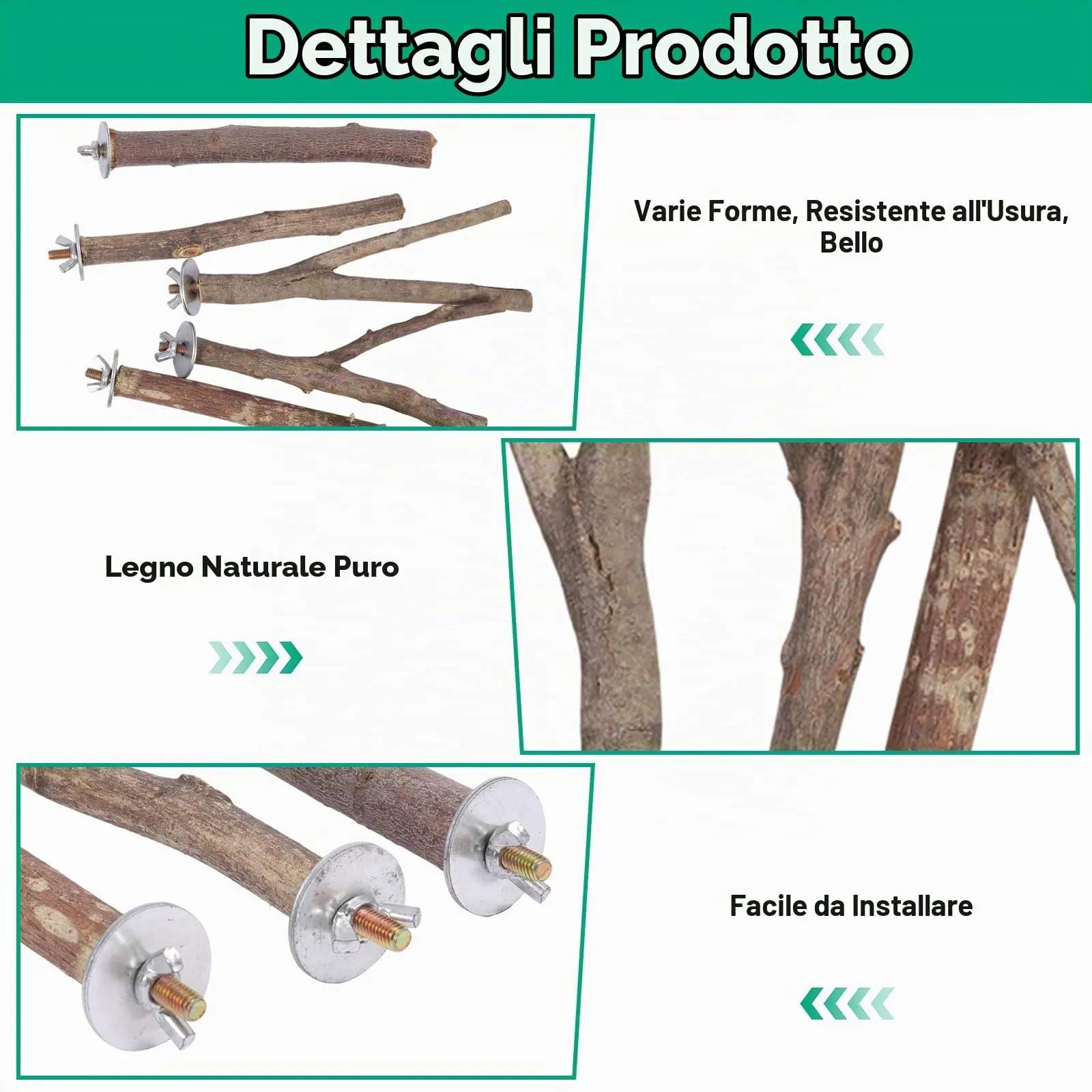 Vexnaro Posatoi per Uccelli in Legno Naturale, Set di 8 Pezzi con Trespoli e Supporti per Pappagalli, Calopsitte, Canarini e Parrocchetti - immagine 4