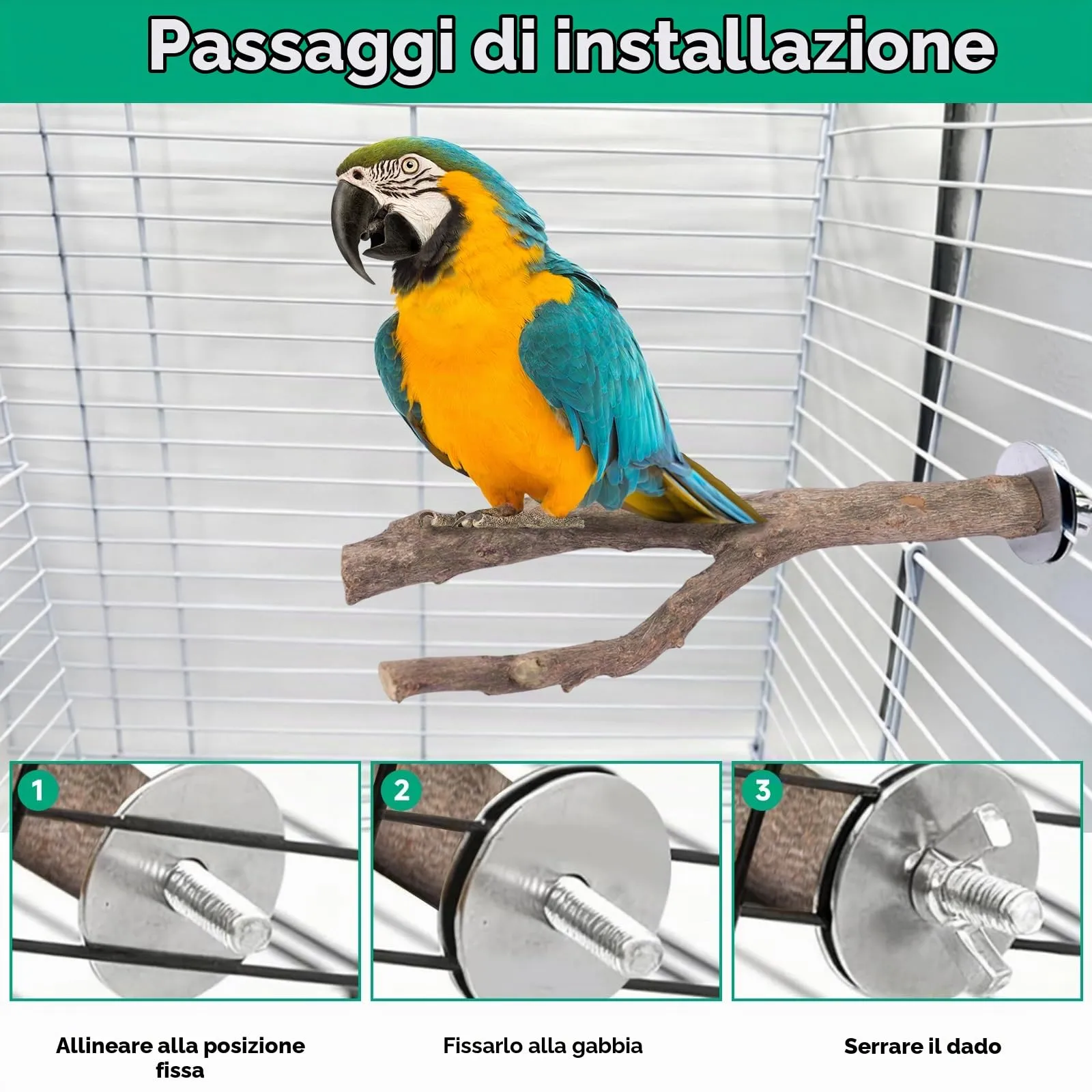 Vexnaro Posatoi per Uccelli in Legno Naturale, Set di 8 Pezzi con Trespoli e Supporti per Pappagalli, Calopsitte, Canarini e Parrocchetti - immagine 5