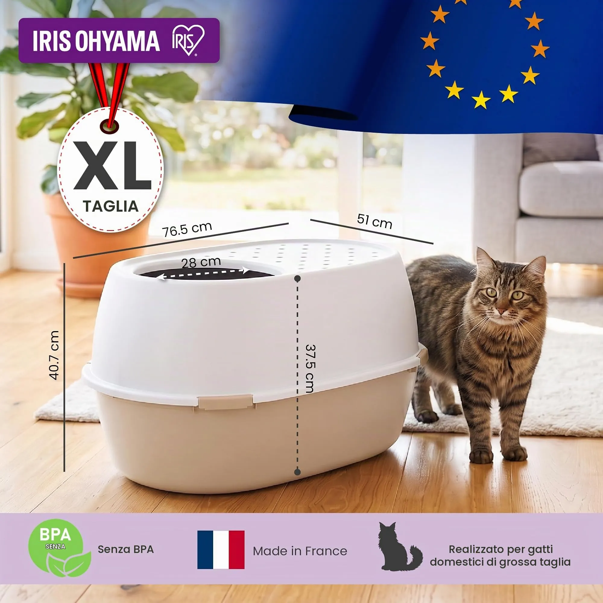 Iris Ohyama Vaschetta per Lettiera per Gatti XL, Beige, Apertura dall'Alto, PUNT-XL - immagine 3