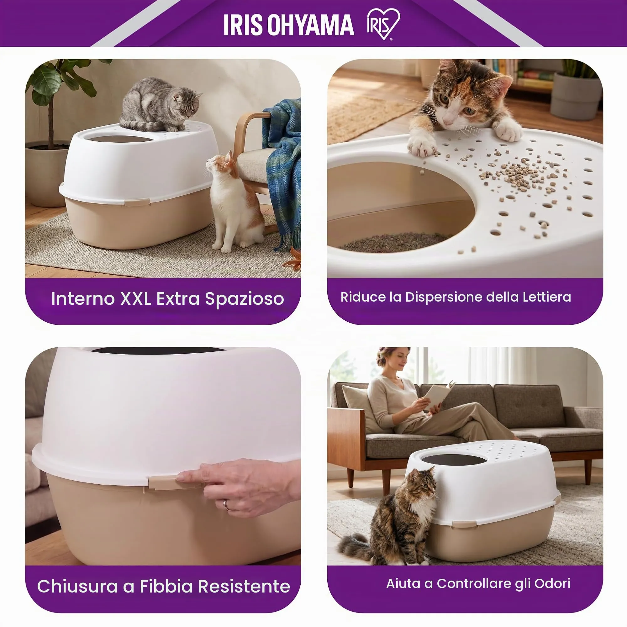 Iris Ohyama Vaschetta per Lettiera per Gatti XL, Beige, Apertura dall'Alto, PUNT-XL - immagine 7