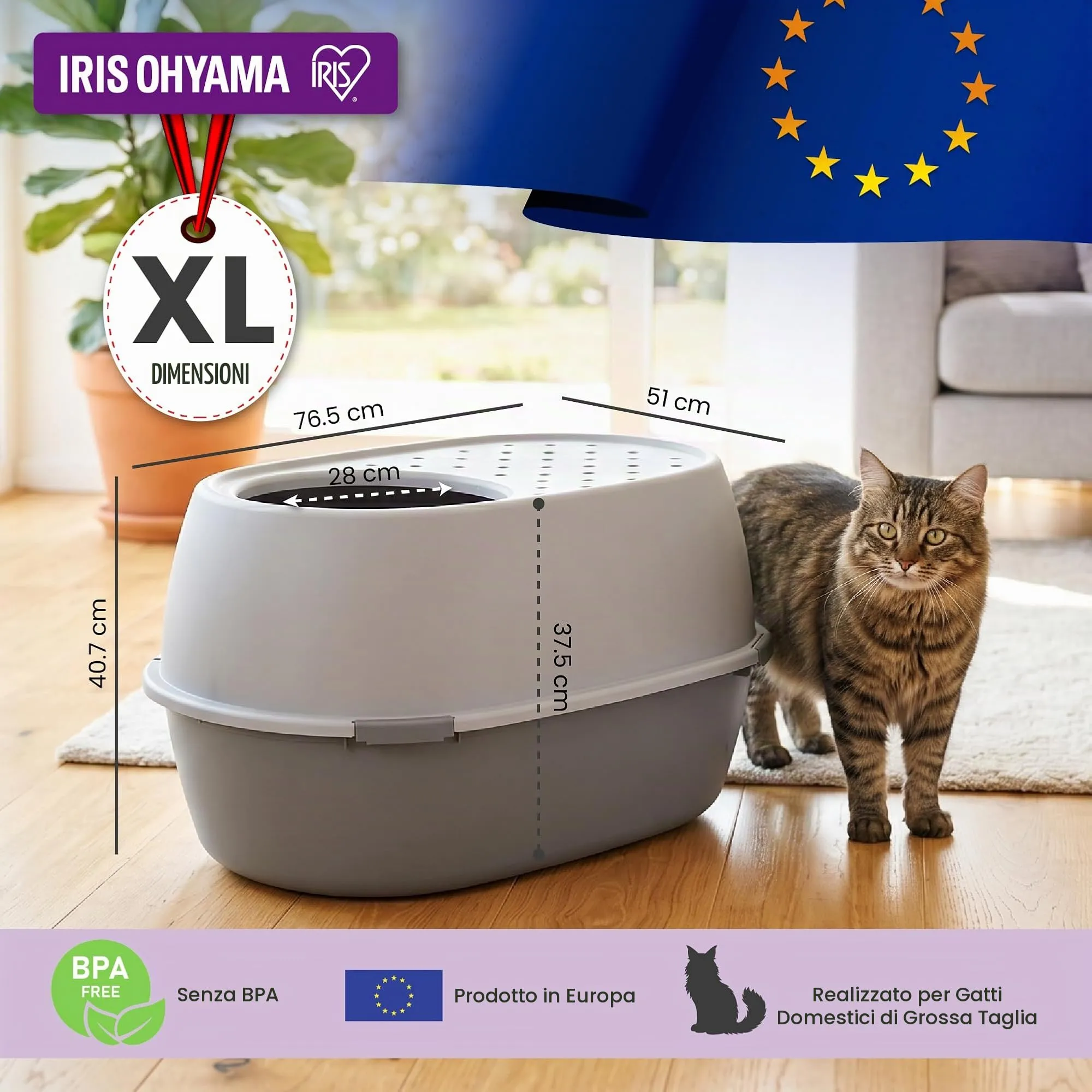 Iris Ohyama Vaschetta per Lettiera per Gatti XL Grigio Apertura dall'Alto PUNT-XL - immagine 3